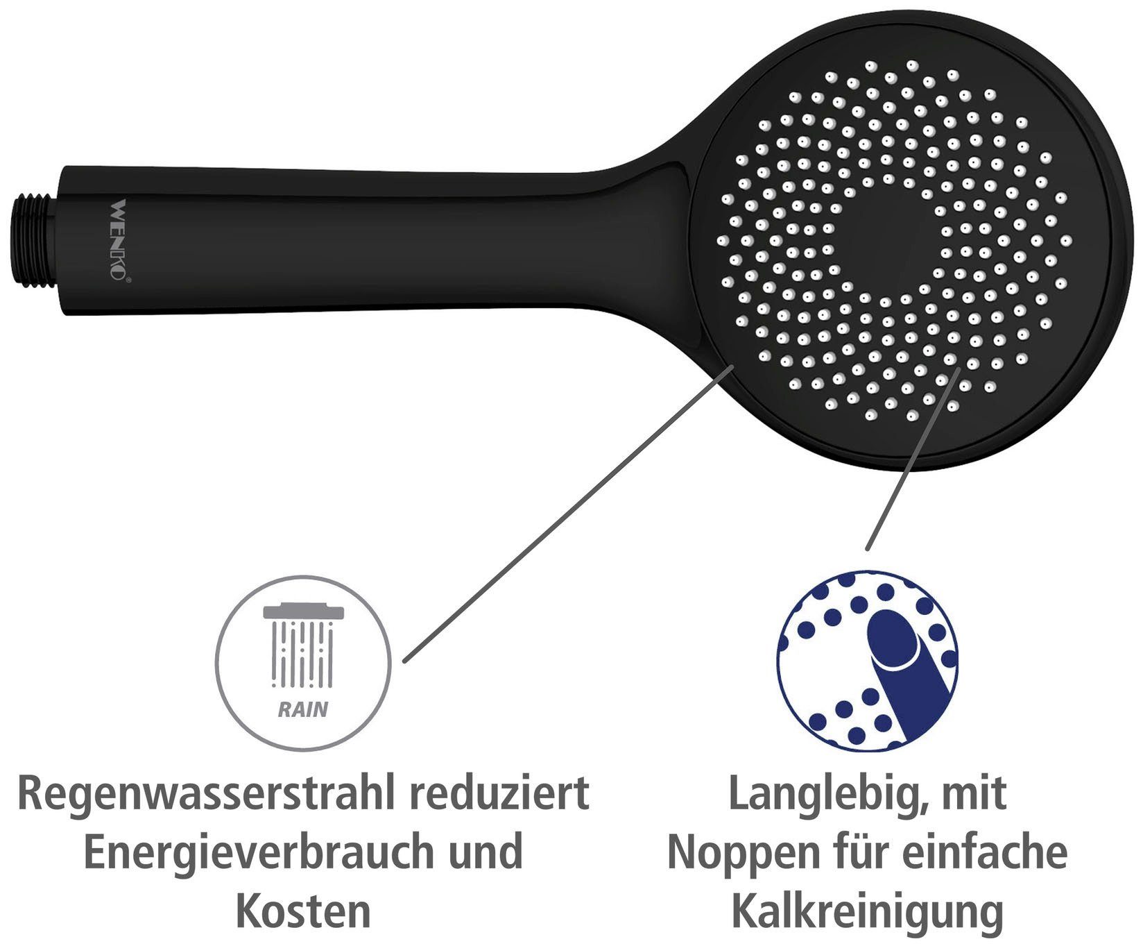 WENKO Handsproeier Watersaving Mat zwart, Ø 9,5 cm (1-delig)