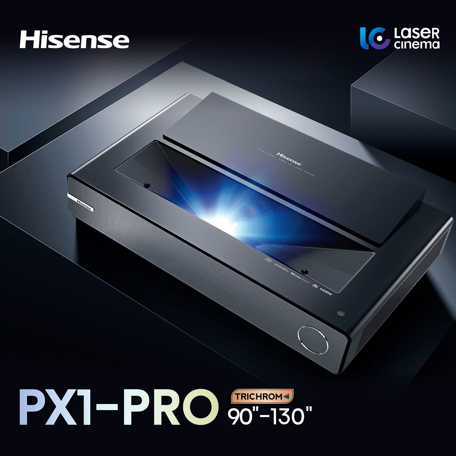 Hisense Laser-tv PX1-Pro 90-130 inch Trichroma laserprojector, 4K Ultra HD, 4k laser cinema, rgb lasertechnologie, android q - zonder scherm
