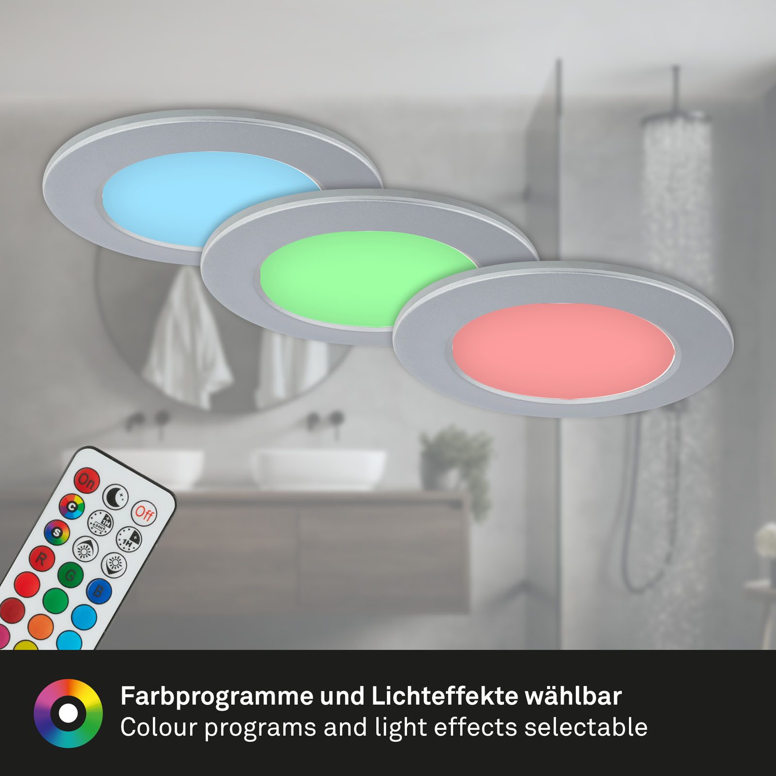Briloner Leuchten Ledinbouwlamp 3-pack LED inbouwlampen RGB-CCT, chroom-mat 3-delige set led inbouwspots plafond, rgb inbouwlampen cct, led bad
