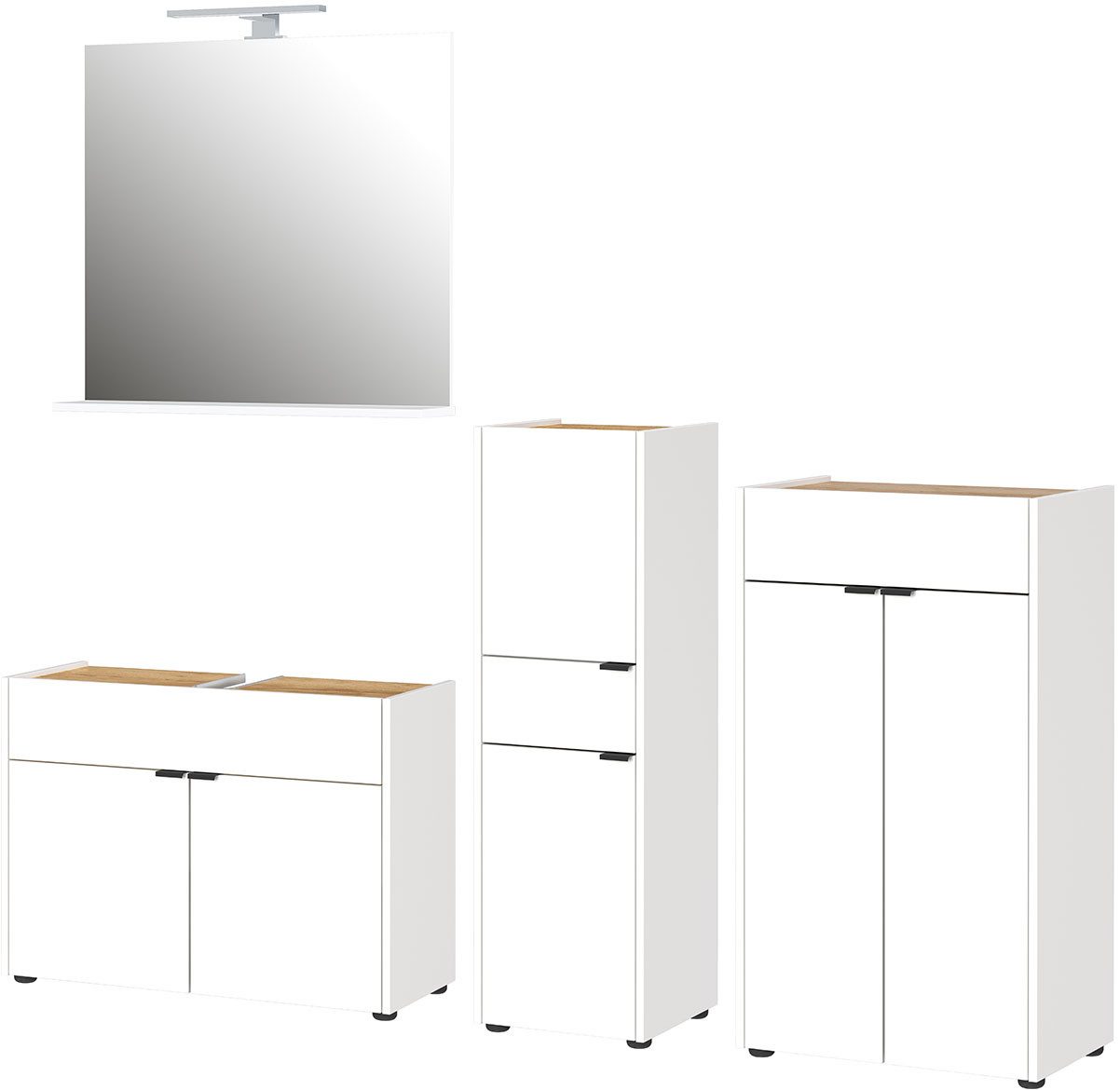 GERMANIA Badmeubelset Ameca Badset bestaande uit wastafelonderkast, spiegel, commode & kast (4 stuks) badmeubelsets wit