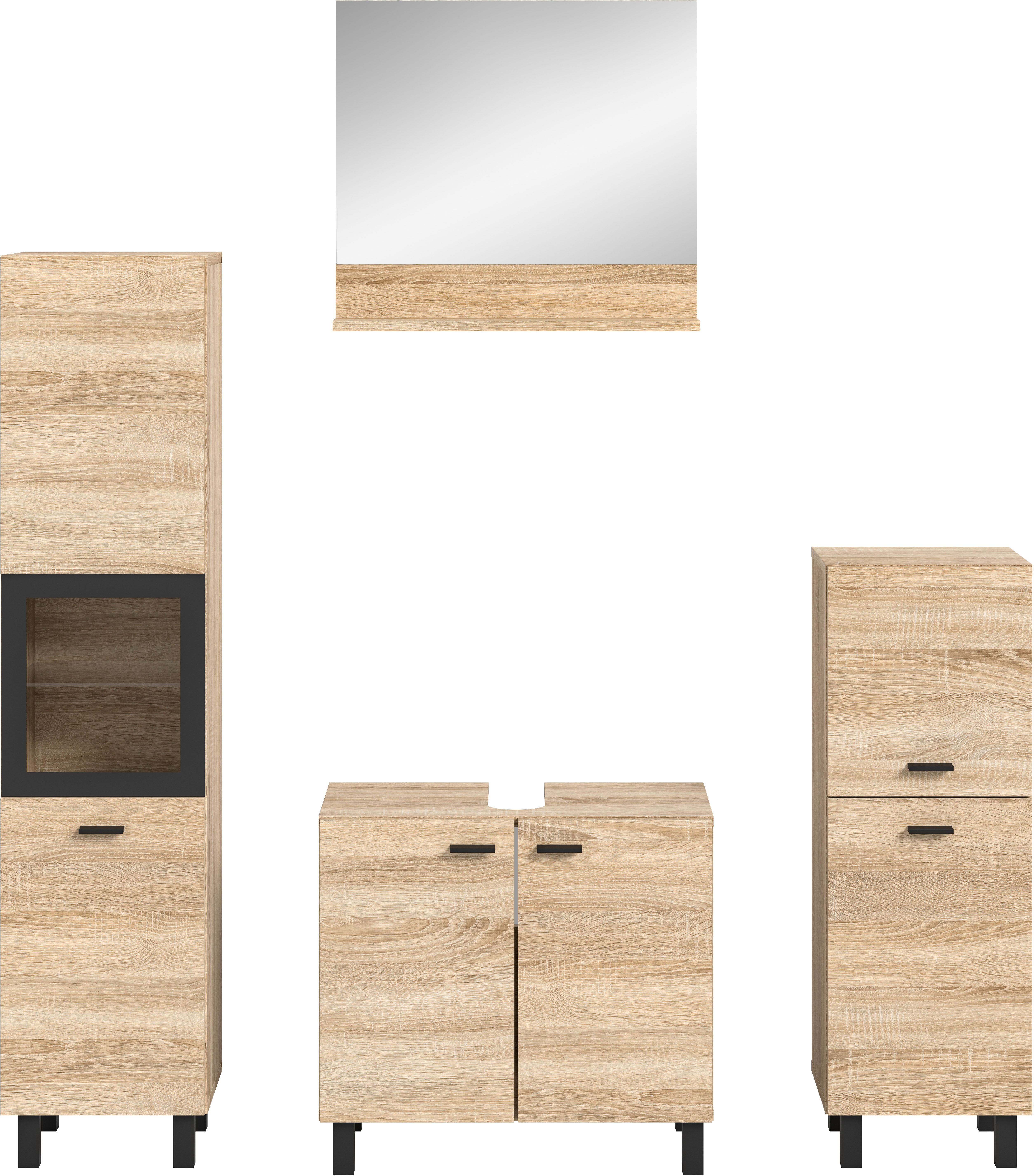 welltime Badmeubelset Tampa, breedte 137cm, 4-delig Wastafelonderkast, spiegel, hoge kast, midikast (4 stuks)