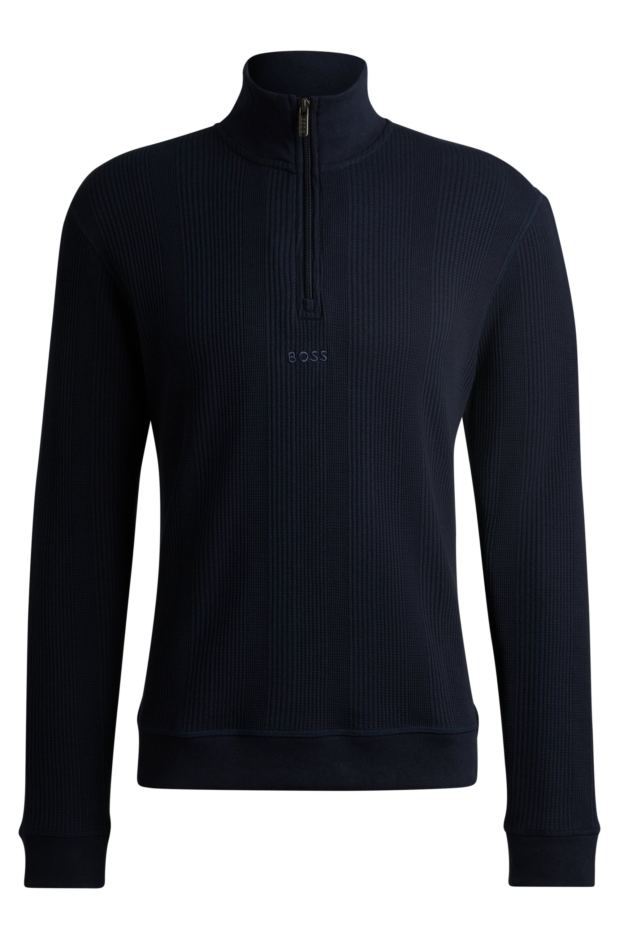 BOSS Sweatshirt Structure 1/4 Zip met een fijne structuur