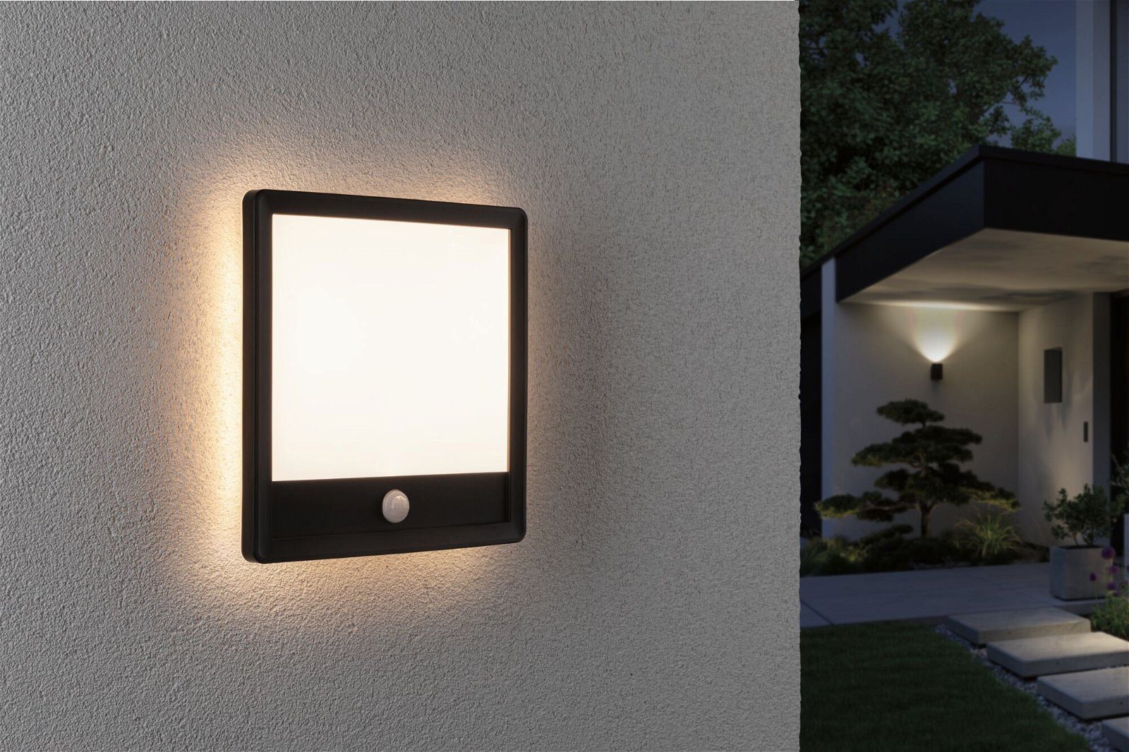 Paulmann Led-wandlamp voor buiten Buitenpaneel Lamina 250x47mm 3000K 14,5W 950lm 230V kunststof Backlight bewegingssensor zeewaterbestendig IP44 3000 K, vierkant (1 stuk)