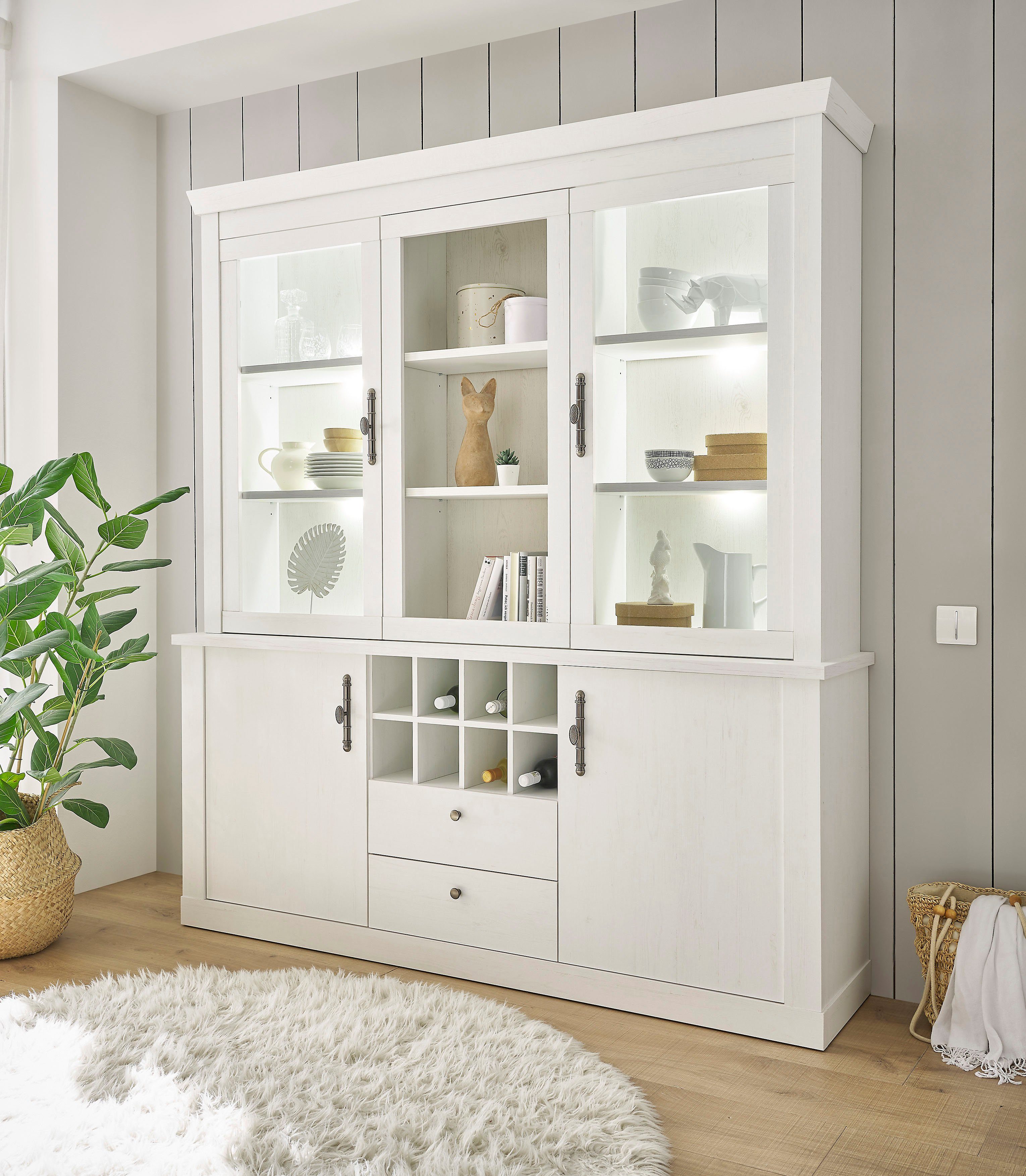Home affaire Buffetkast Ravenna in romantische landelijke stijl, grepen van metaal, hoogte 207 cm
