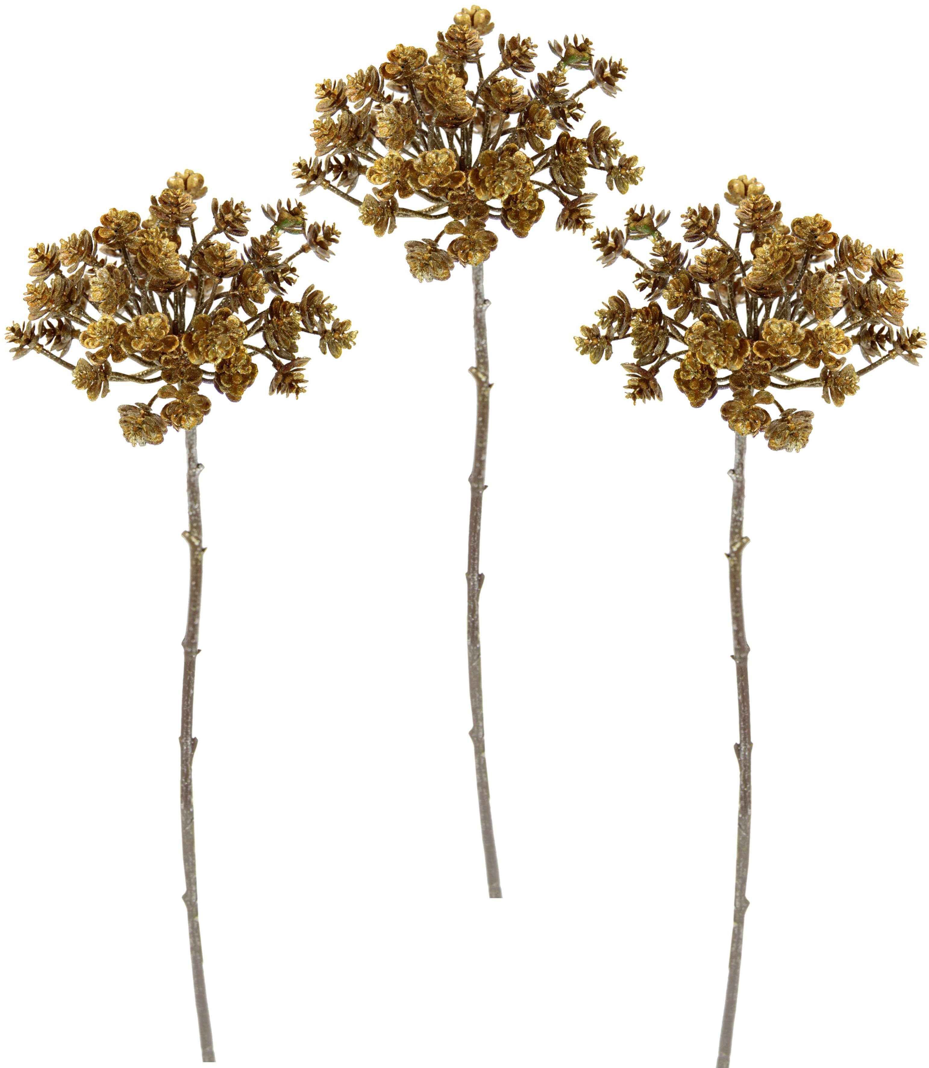 I.GE.A. Kunstbloem Dill Metallic-disteltak, kunsttakken, set van 3 (3 stuks)