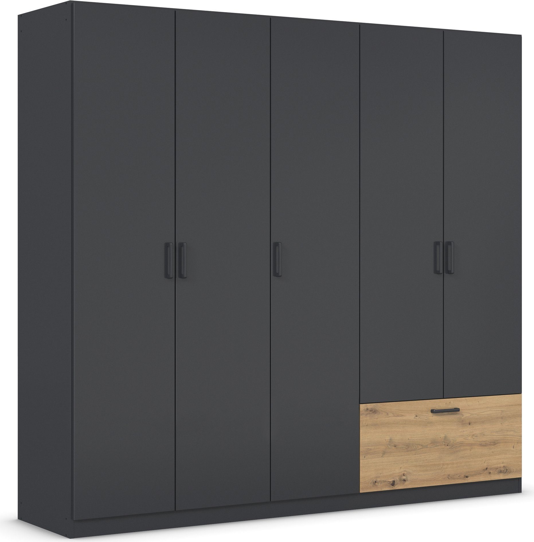 rauch Draaideurkast Kledingkast kast garderobe waskast BARI met lades aan de buitenkant, moderne greep in grijs metallic made in germany