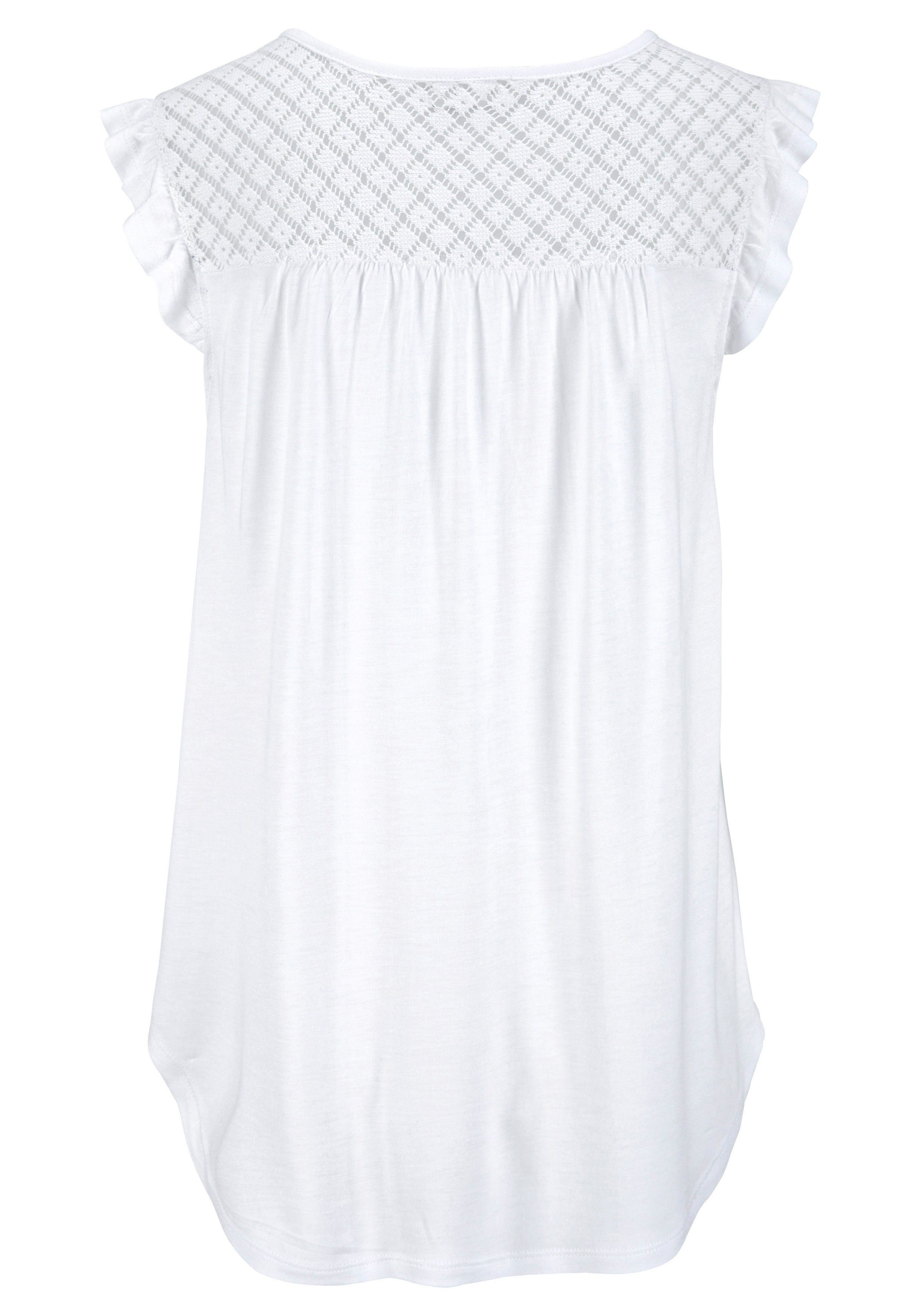 Buffalo Strandshirt met kanten inzet op de rug en ruches, shirt met korte mouwen