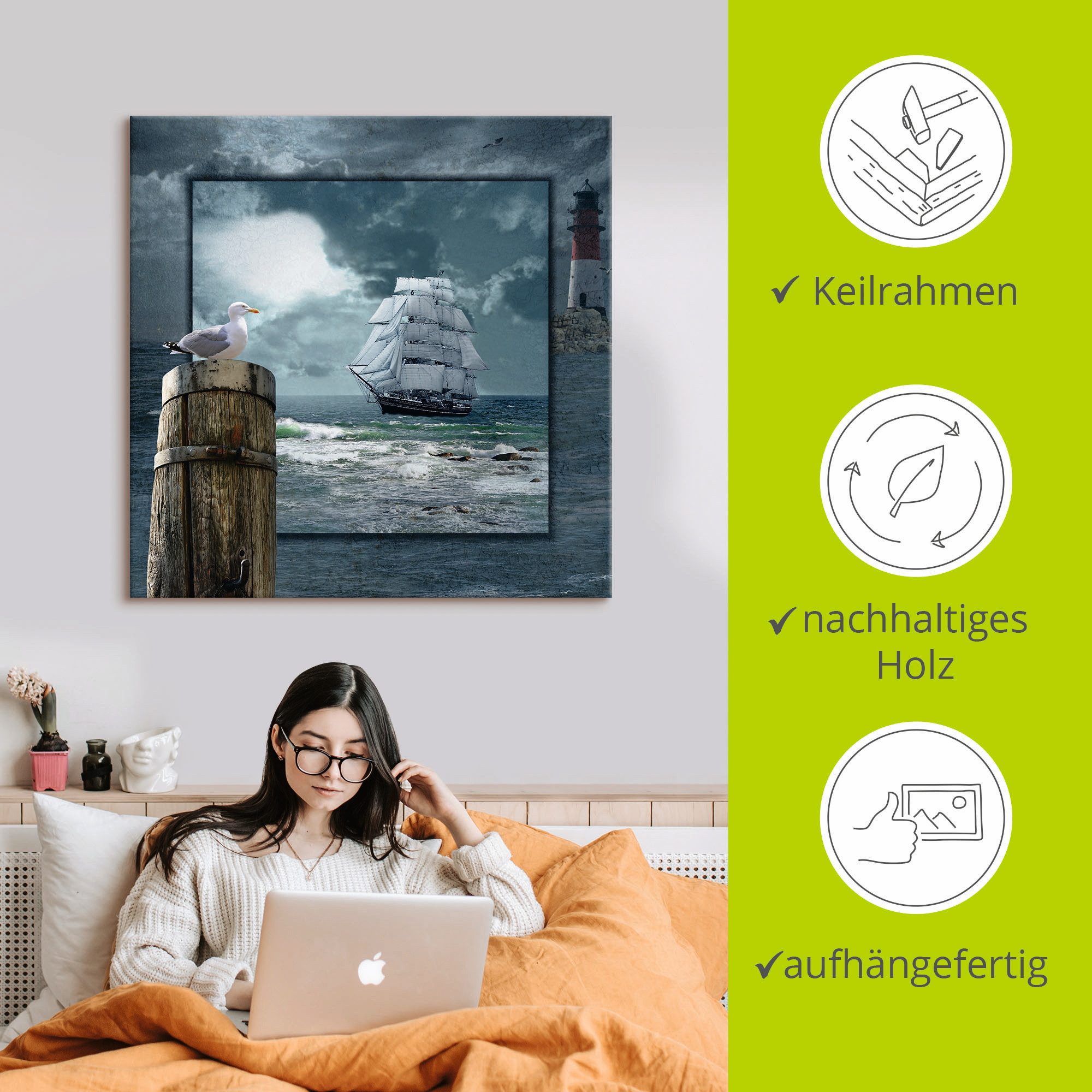 Artland Artprint Maritieme collage met zeilschip als artprint op linnen, poster, muursticker in verschillende maten