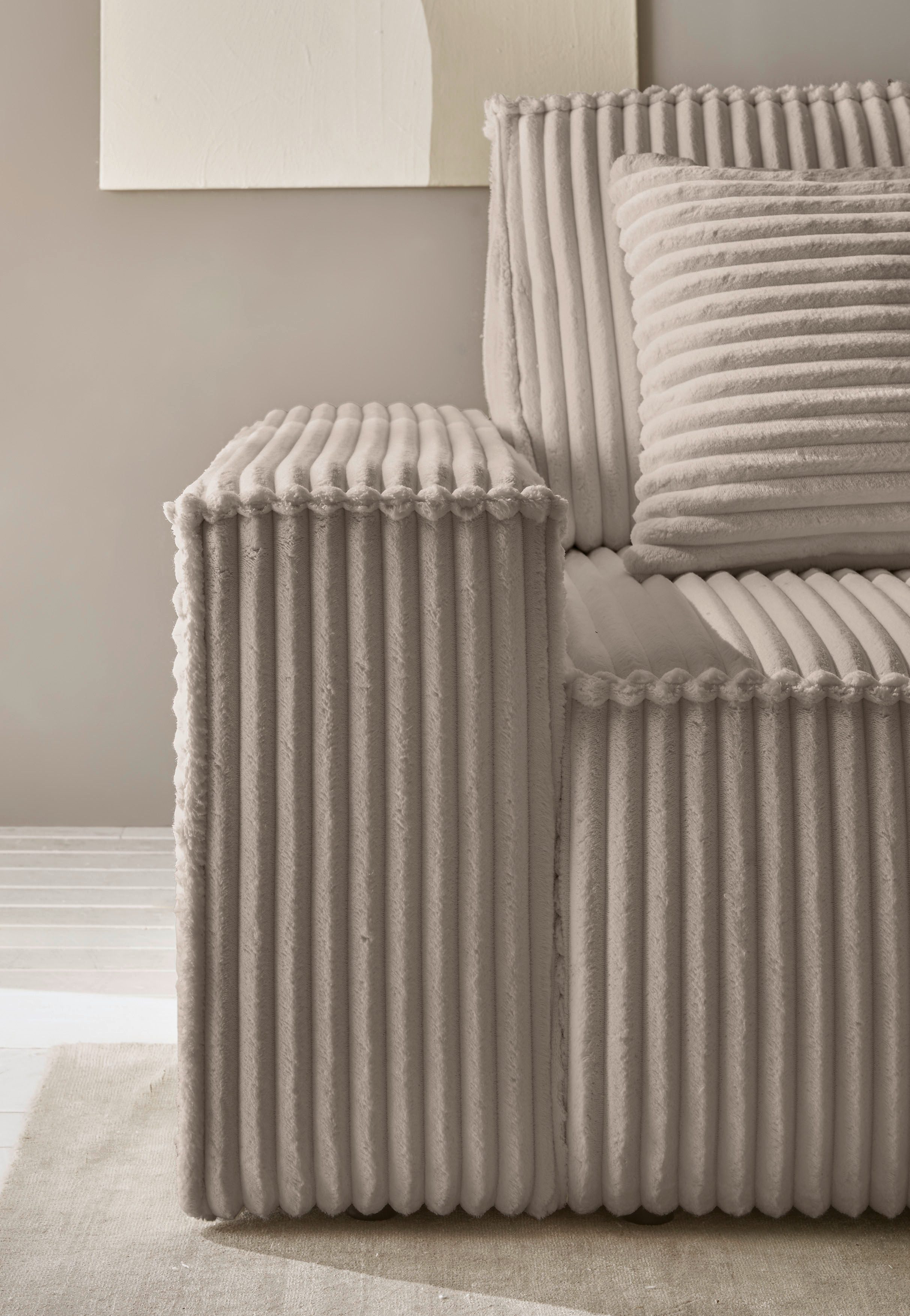 andas Hoekbank Finnley slaapbank 267 cm in Bouclé, fijne structuur en cord, L-vorm
