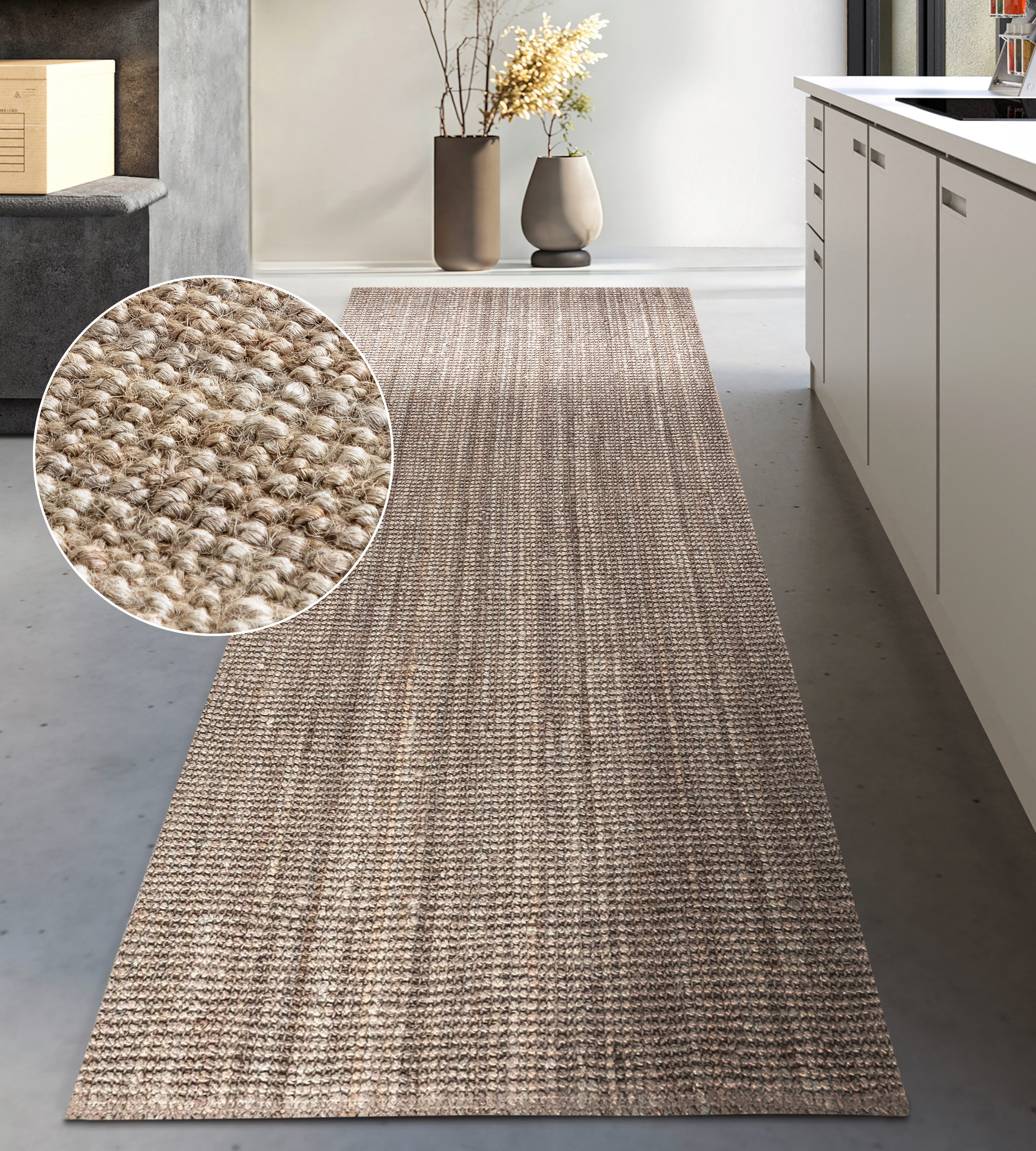 my home Vloerkleed Avot jute tapijt 100% jutevezel, loper, eetkamer, woonkamer, scandi moderne vloerkleden maat 80 cm x 150 cm x 10 mm bruin