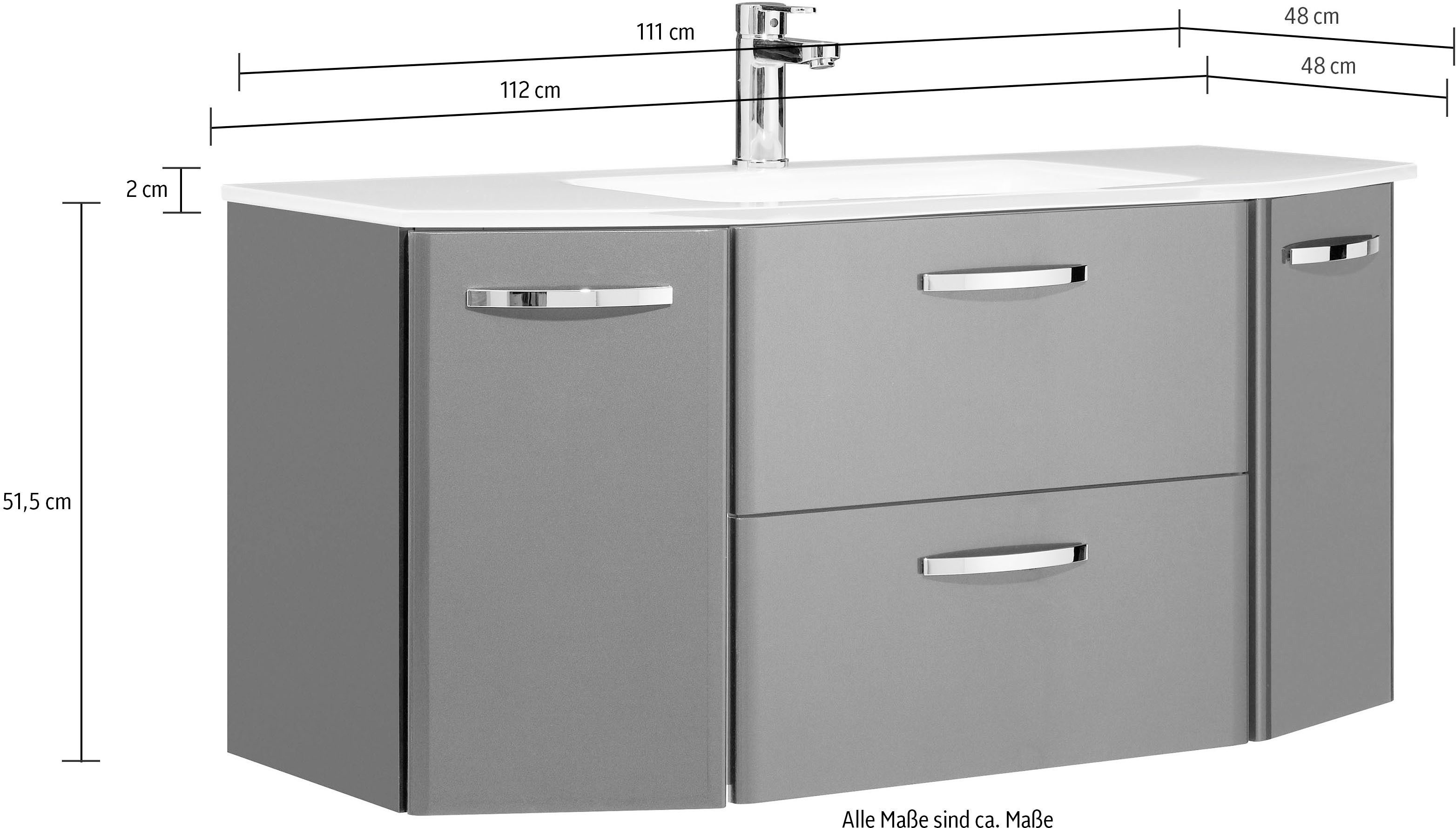 Saphir Badmeubelset Quickset 327 2-delig, wastafelmeubel en led-spiegelkast Antraciet hoogglans, incl. deurdemper, 5 deuren, 1 flap, 1 lade (set, 2 stuks)