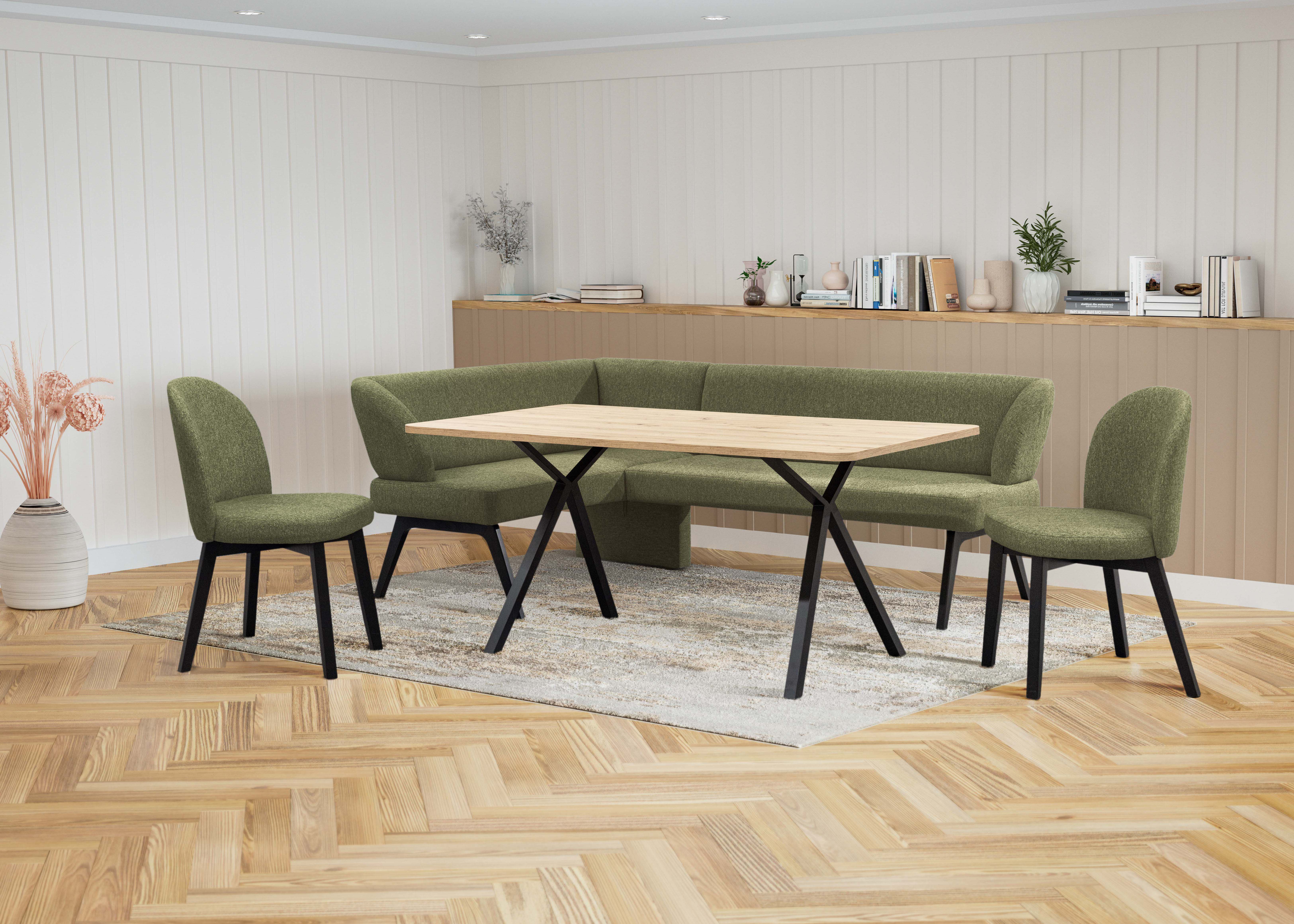 Home affaire Eethoek Aretha eetkamerset, zitgroep, hoekbank, keukenbank Eetkamer zitgroep, tafel, stoelen en bank gestoffeerd, Nosag-vering (4-delig)