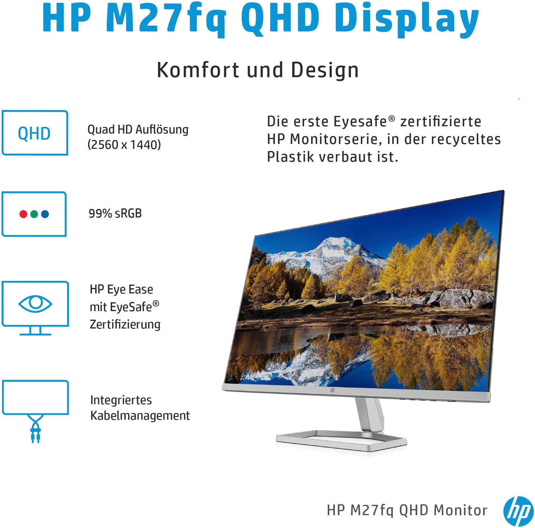 HP Ledscherm M27fq QHD (HSD-0093-K), 69 cm / 27", QHD