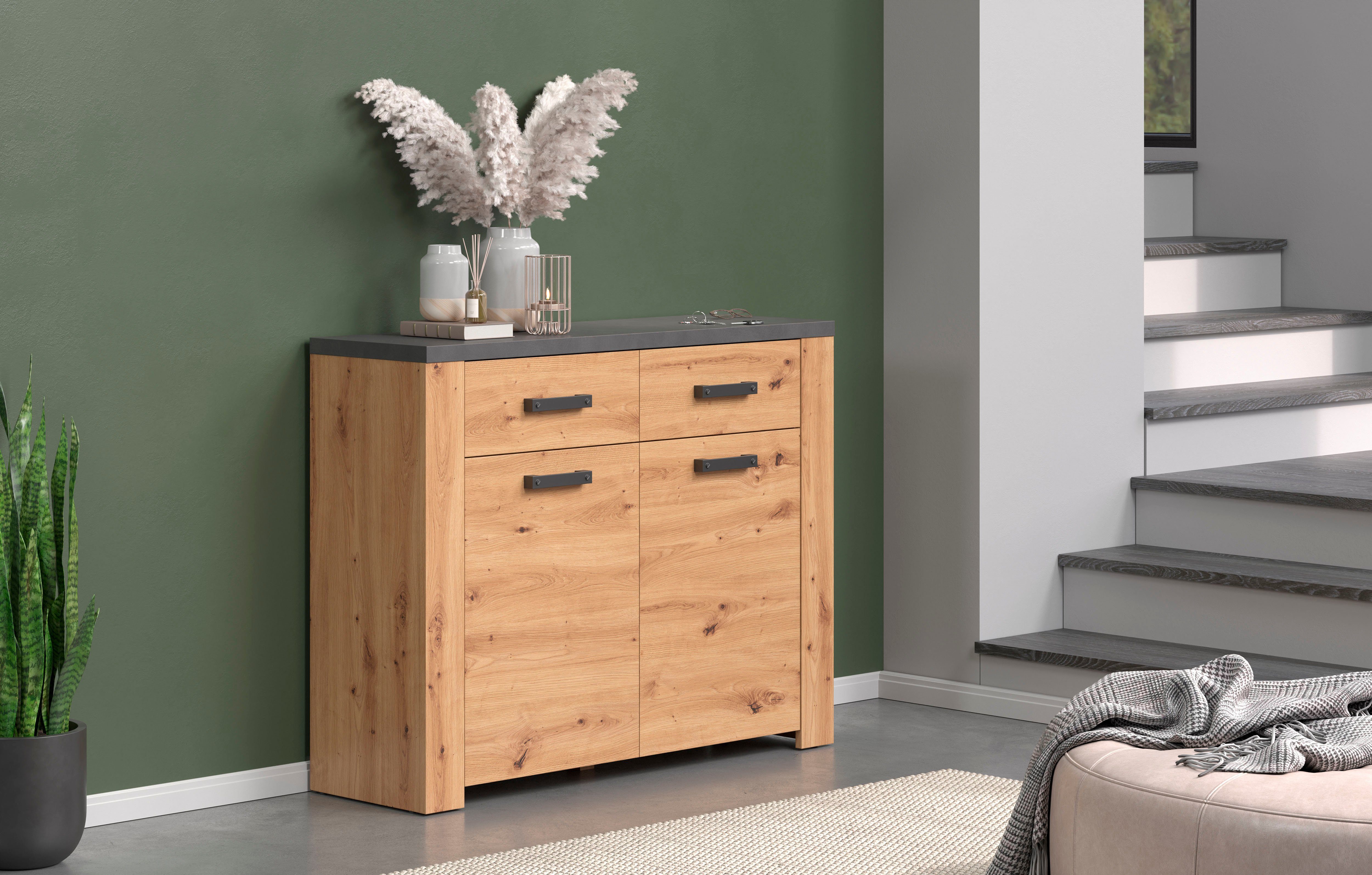 Home affaire Kast Ambres mat echt-hout-look, ca.-afm. bxh: 116x91 cm, lichtbruin, smal (1 stuk)