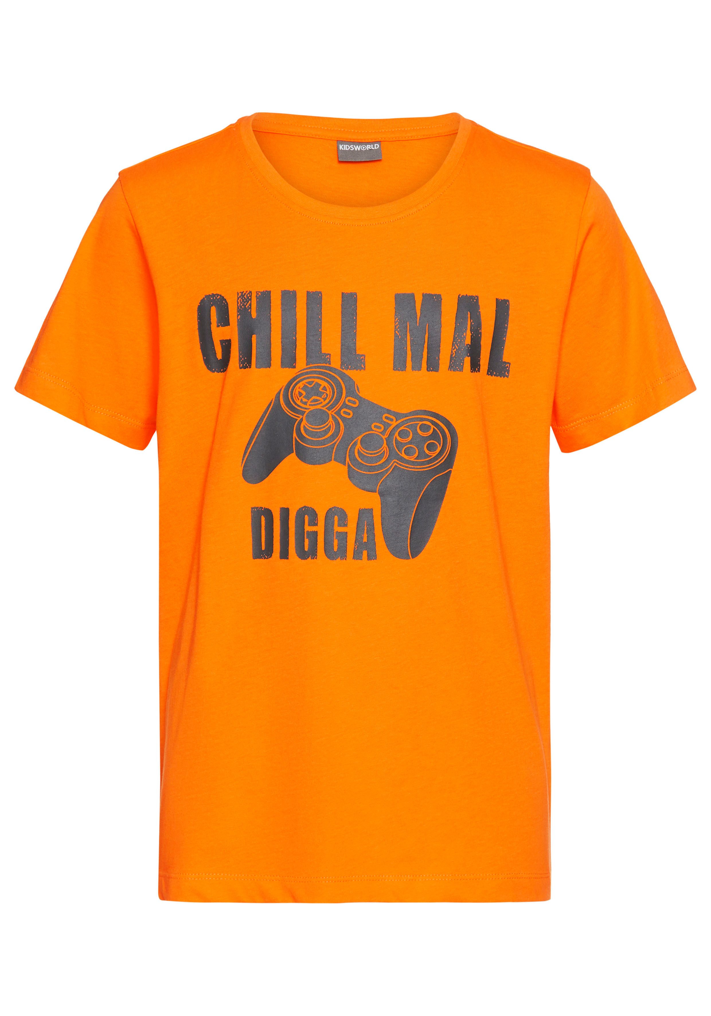 KIDSWORLD T-shirt Met spreuk: CHILL MAL Korte mouwen, basic stijl, met coole teksten, ronde hals