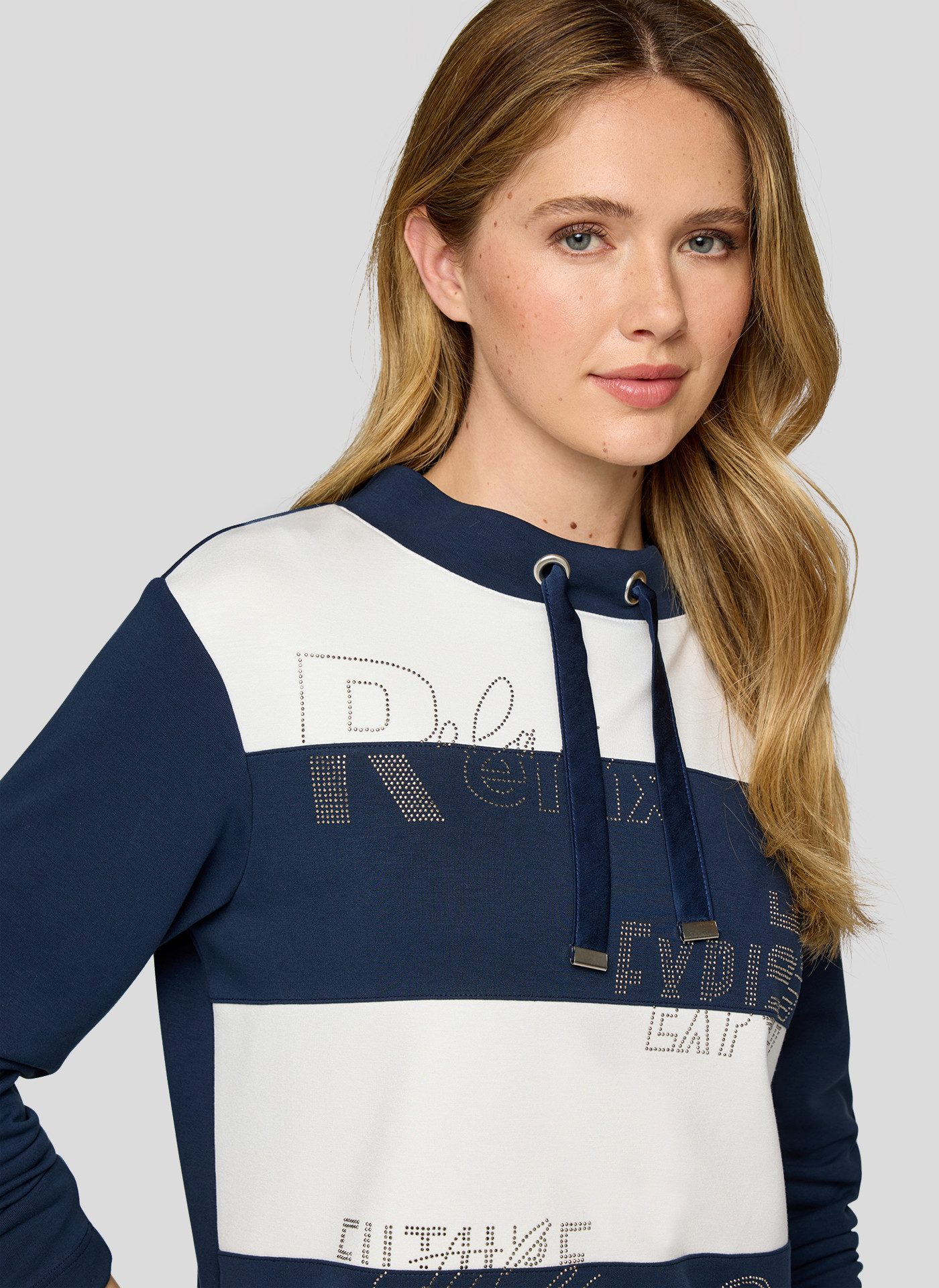 Rabe Shirt met lange mouwen in colorblocking-look en met glitterstenen