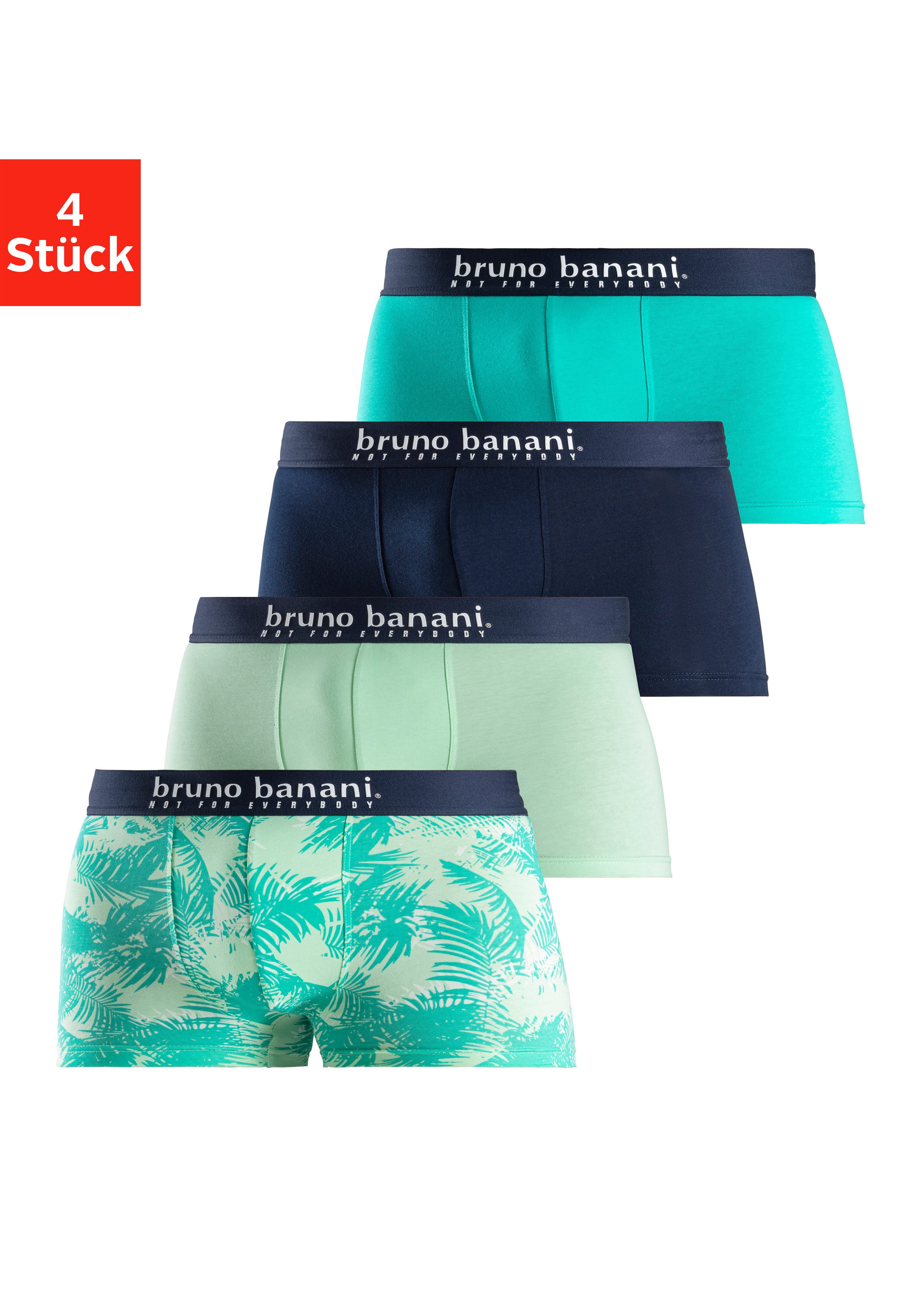 Bruno Banani Boxershort voor heren met palmprint en effen van katoenmix (4 stuks, Set van 4)