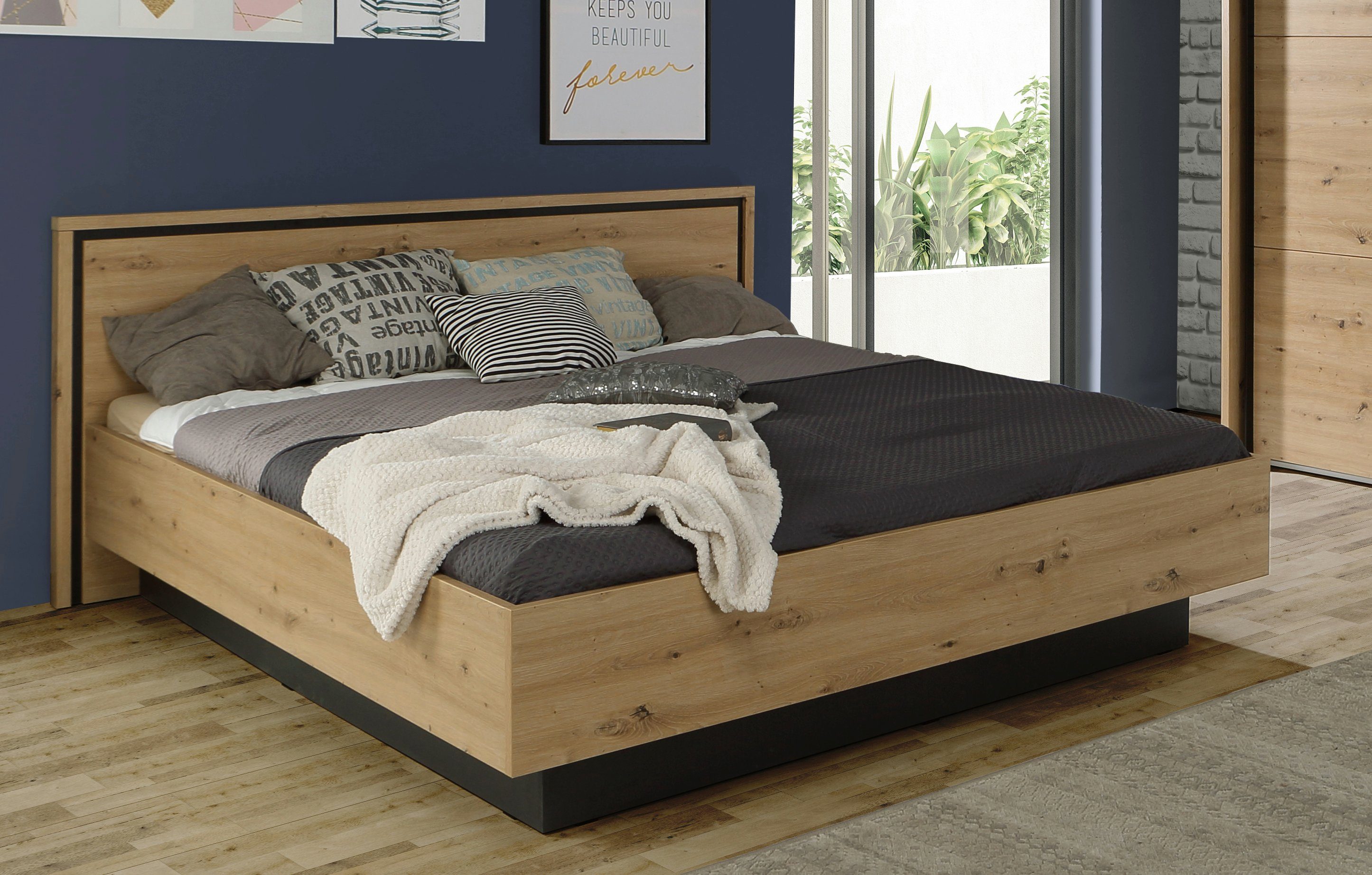 FORTE Bedframe Trondheim, Belastbaarheid 250KG, Loft-Stijl bedden bruin