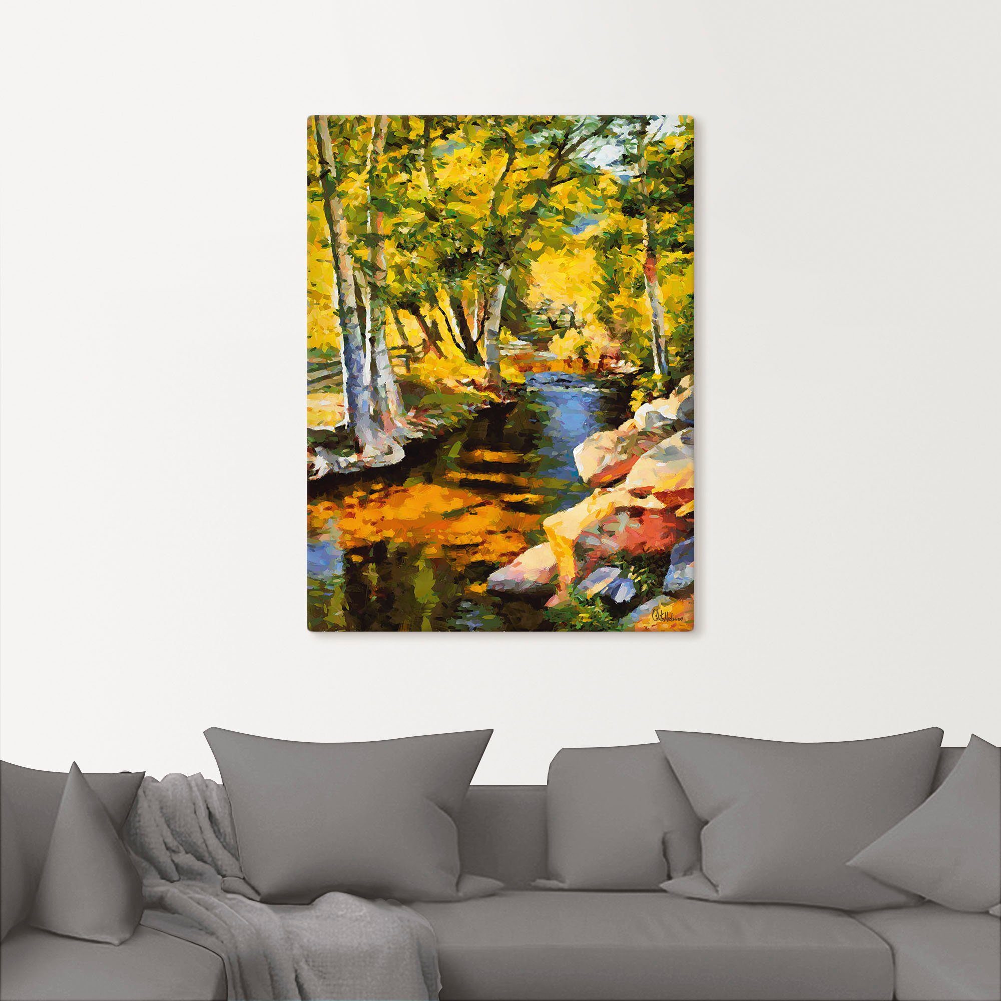 Artland Artprint op linnen Beek met rots gespannen op een spieraam