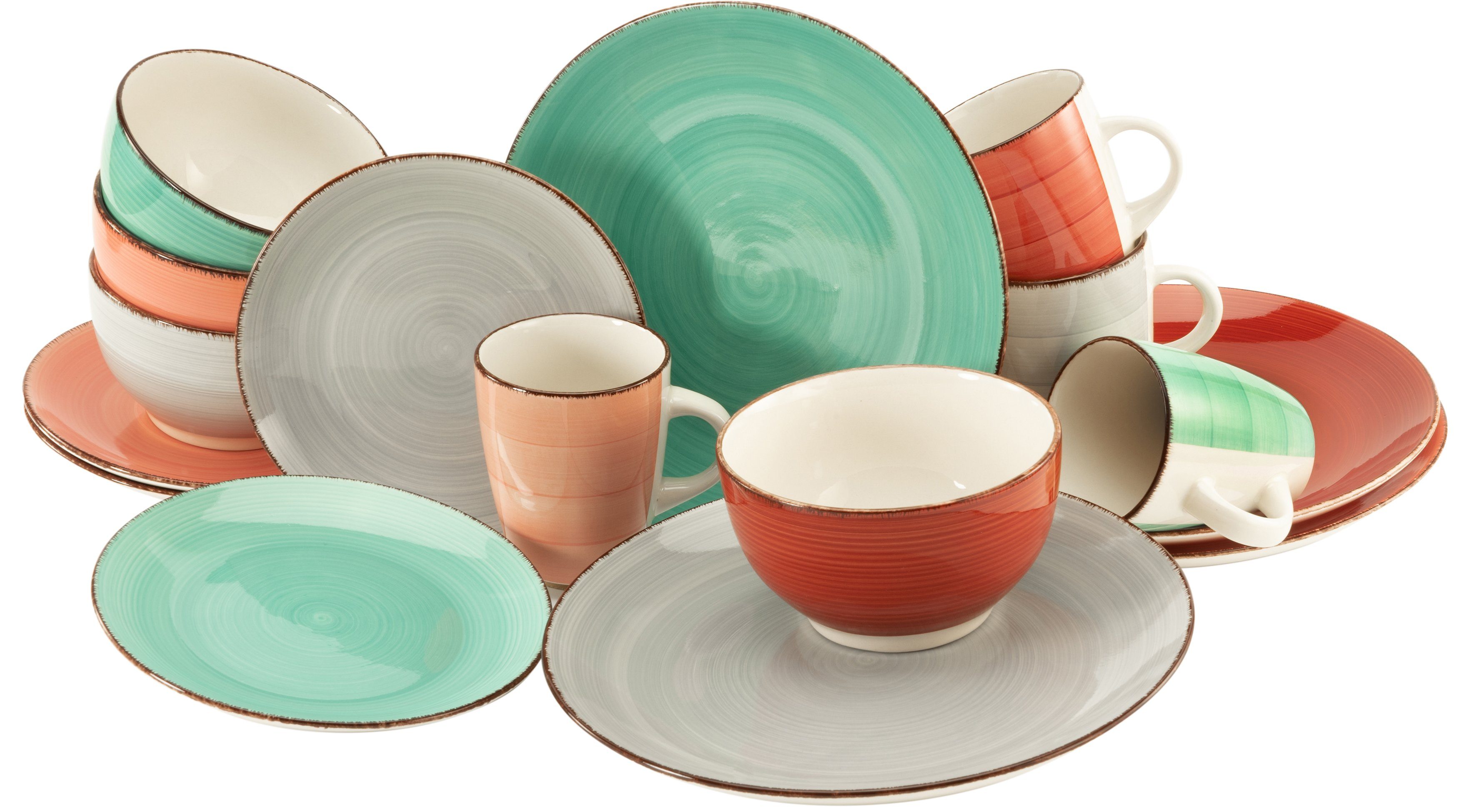 CreaTable Combi-servies Bella Casa Fashion Servies, met de hand geschilderd spiraaldecor, 16...