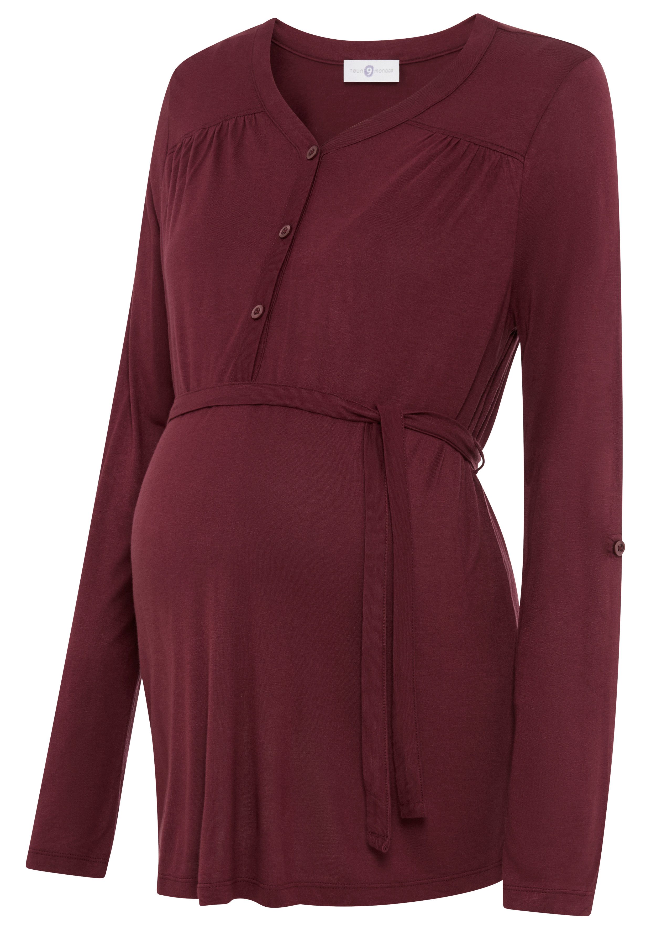 Neun Monate Zwangerschapsshirt Jersey-blouse met strikceintuur Viscose zwangerschapsblouse praktisch voor zwangerschap en daarna