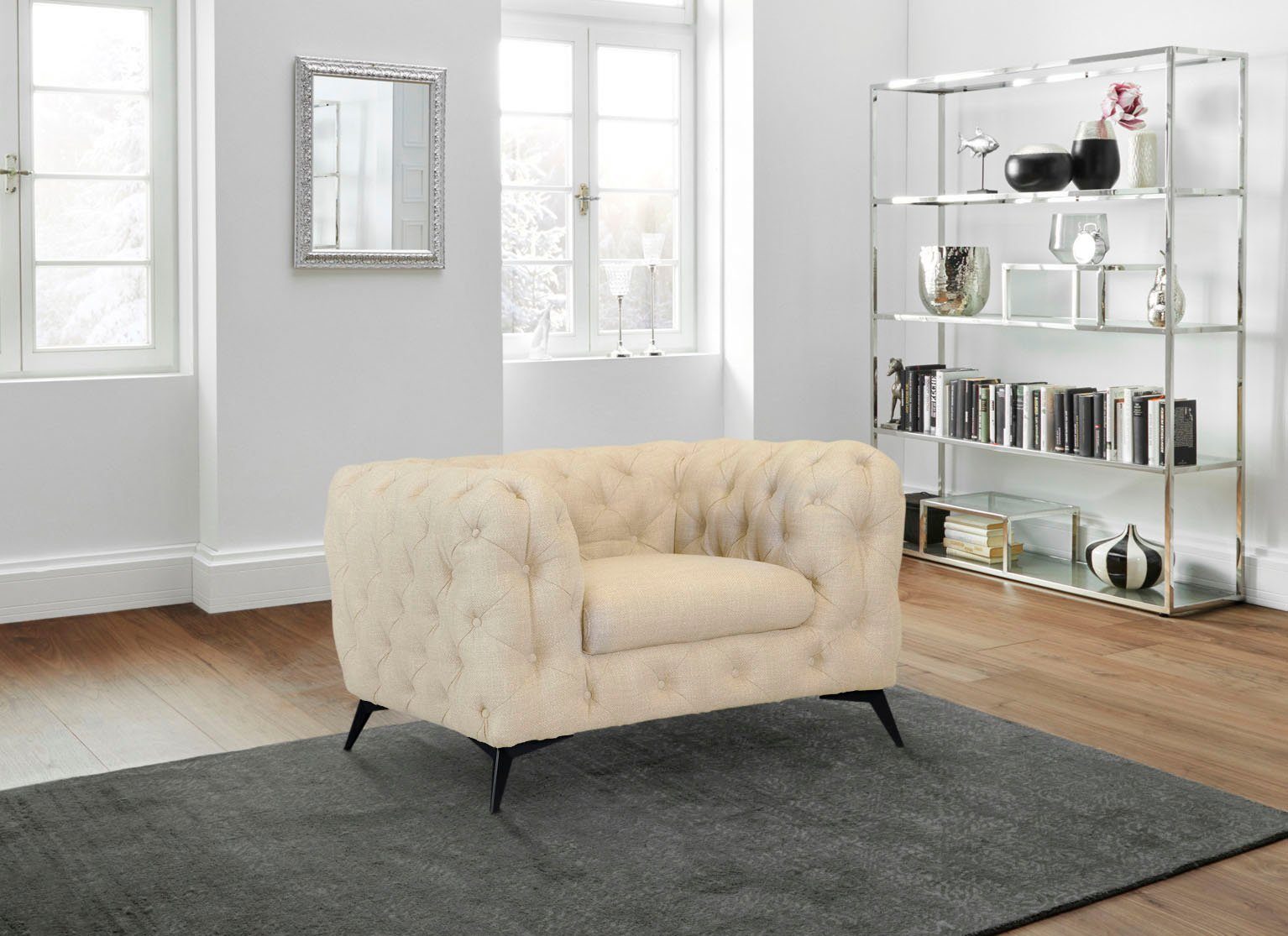 Leonique Chesterfield-fauteuil Glynis Fauteuil luxueuze capitonnage, moderne chesterfield look, kleur van de poten ter keuze