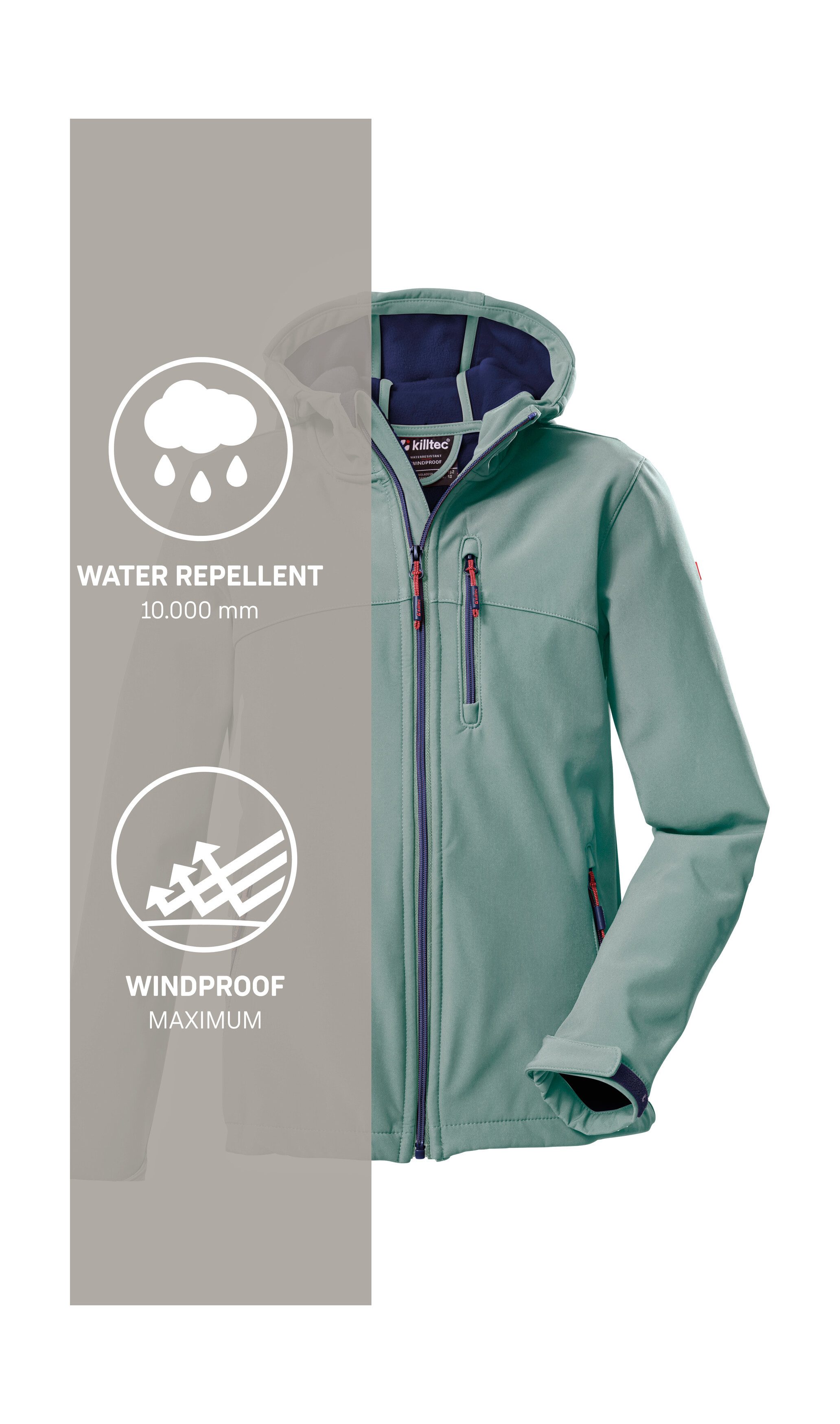 Killtec Softshell-jack Girls softshell-jack Waterafstotend, verstelbare capuchon en mouwen, fleece binnenvoering