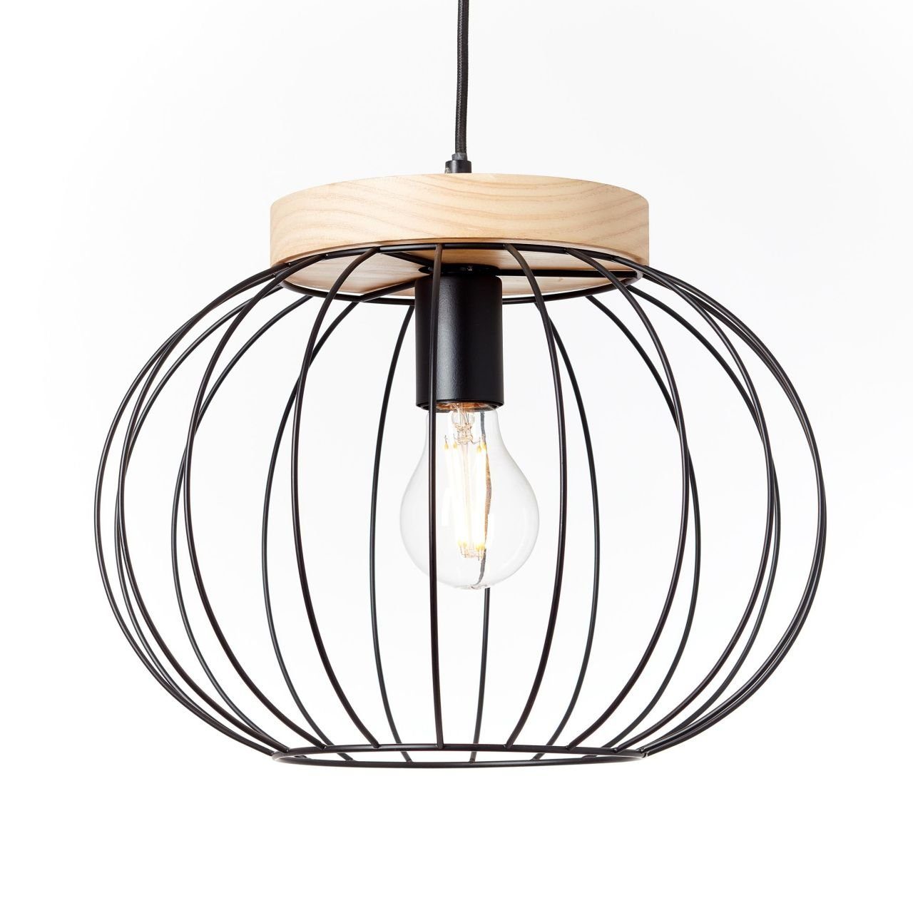 Brilliant Leuchten Hanglamp Sorana Hanglamp, 130 cm hoog, Ø 35,5 cm, E27, inkortbaar, metaal/hout (1 stuk)