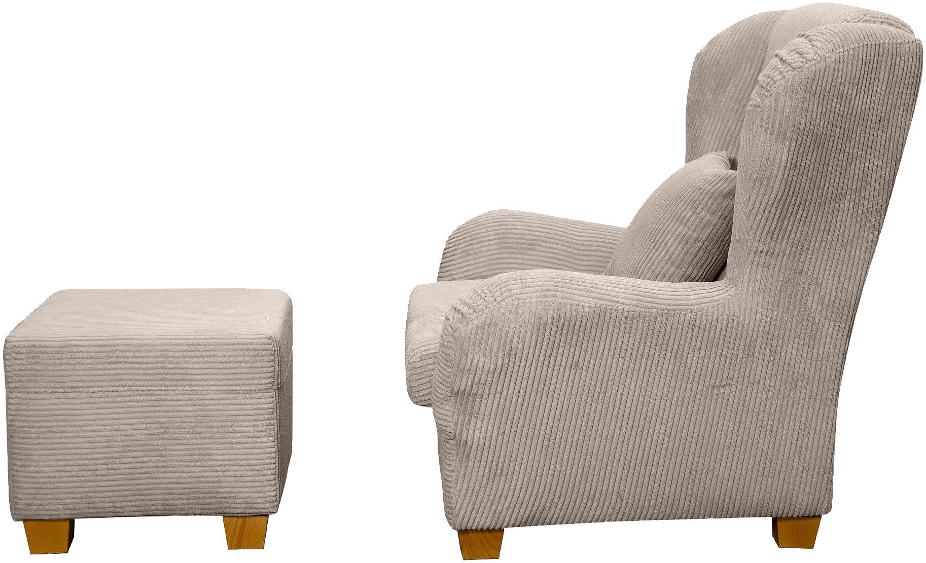 Home affaire Oorfauteuil Oliver Oorstoel, met poef, sierkussens, klassieke vorm (2 stuks)