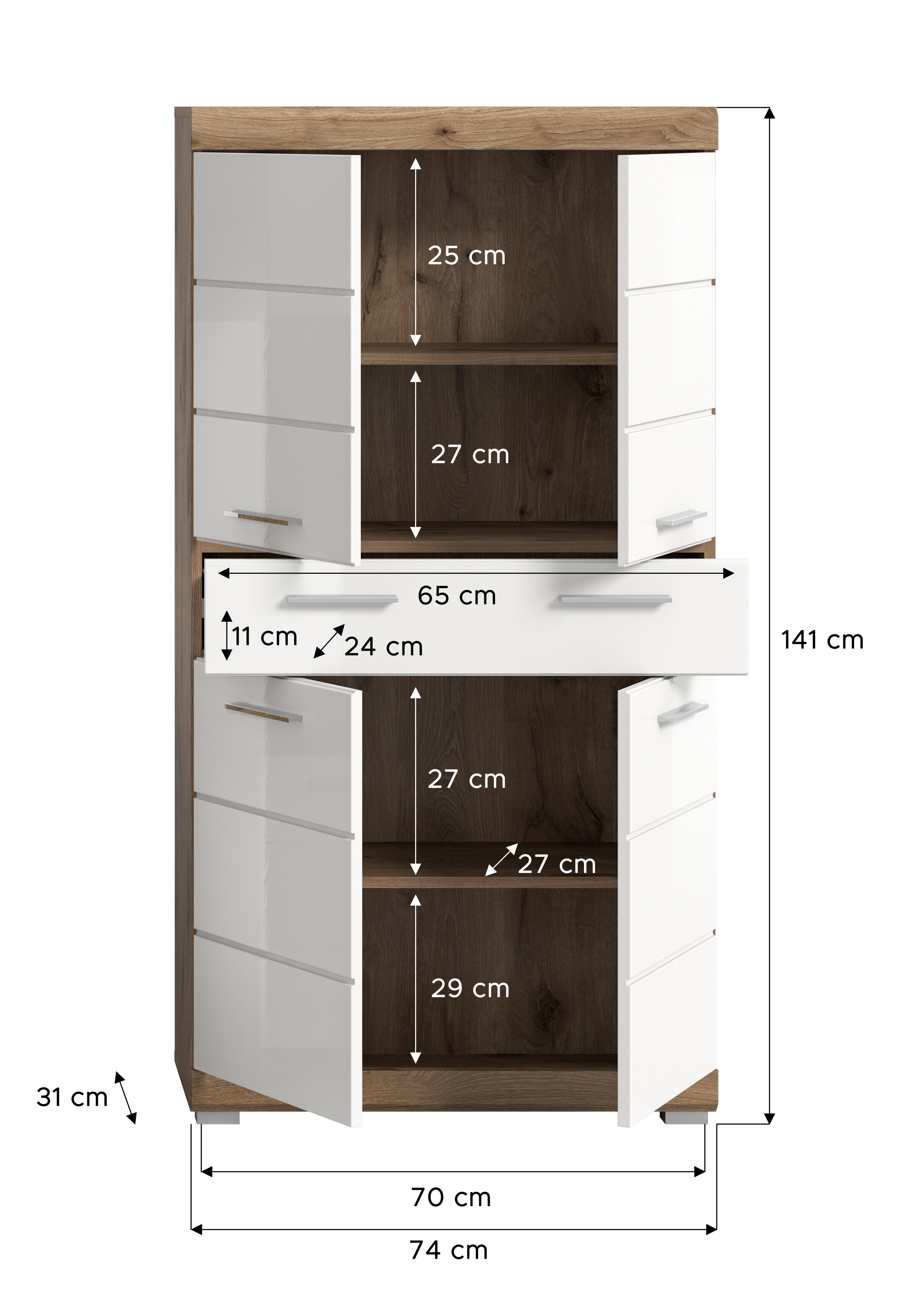 INOSIGN Halfhoge kast Siena, breedte 74 cm, 4 deuren, 1 lade, 4 vakken, MDF-front in verschillende kleuren verkrijgbaar, badkamermeubels, badkamerkast, kast, badkamer
