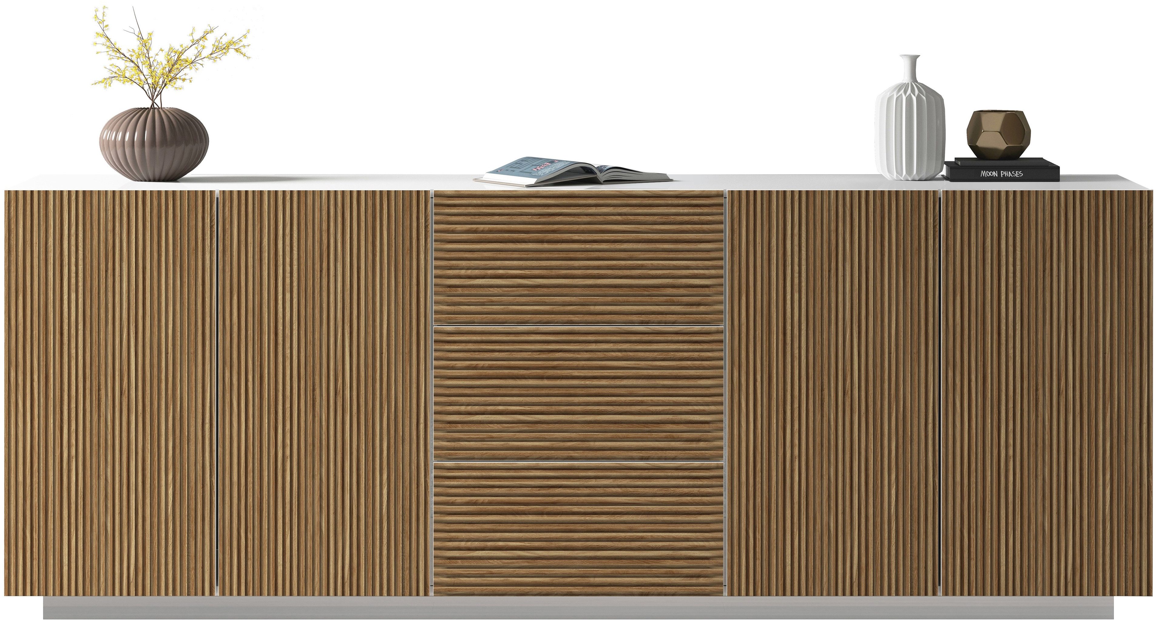 INOSIGN Dressoir Vega Sideboard, Ladekast, 220 cm met 4 deuren en 3 lades, fronten met groeflook