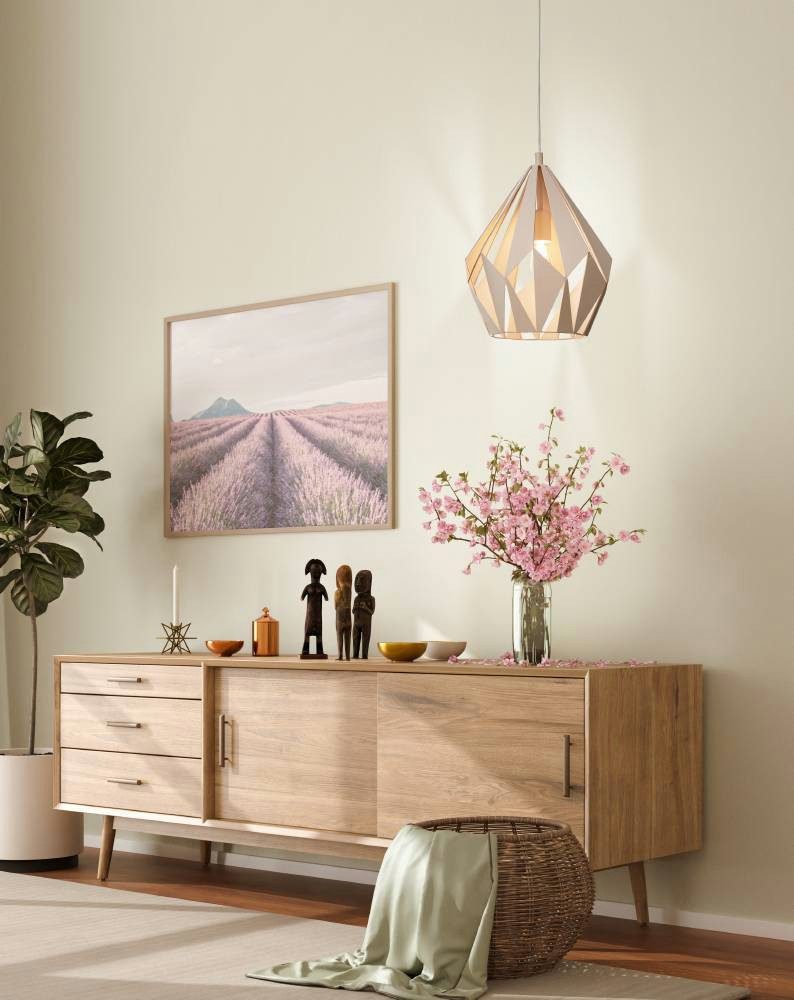 EGLO Hanglamp CARLTON-P Vintage hanglamp, retro hanglamp, staal, pastel abrikoos, Ø 31 cm (1 stuk)
