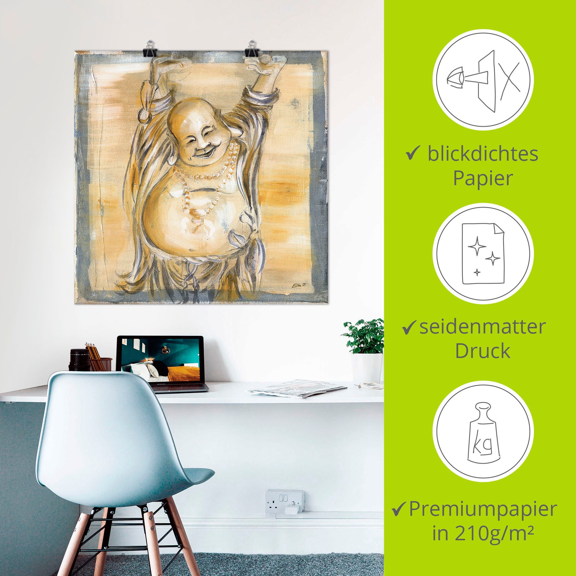 Artland Artprint Vrolijke boeddha II als artprint van aluminium, artprint voor buiten, artprint op linnen, poster, muursticker
