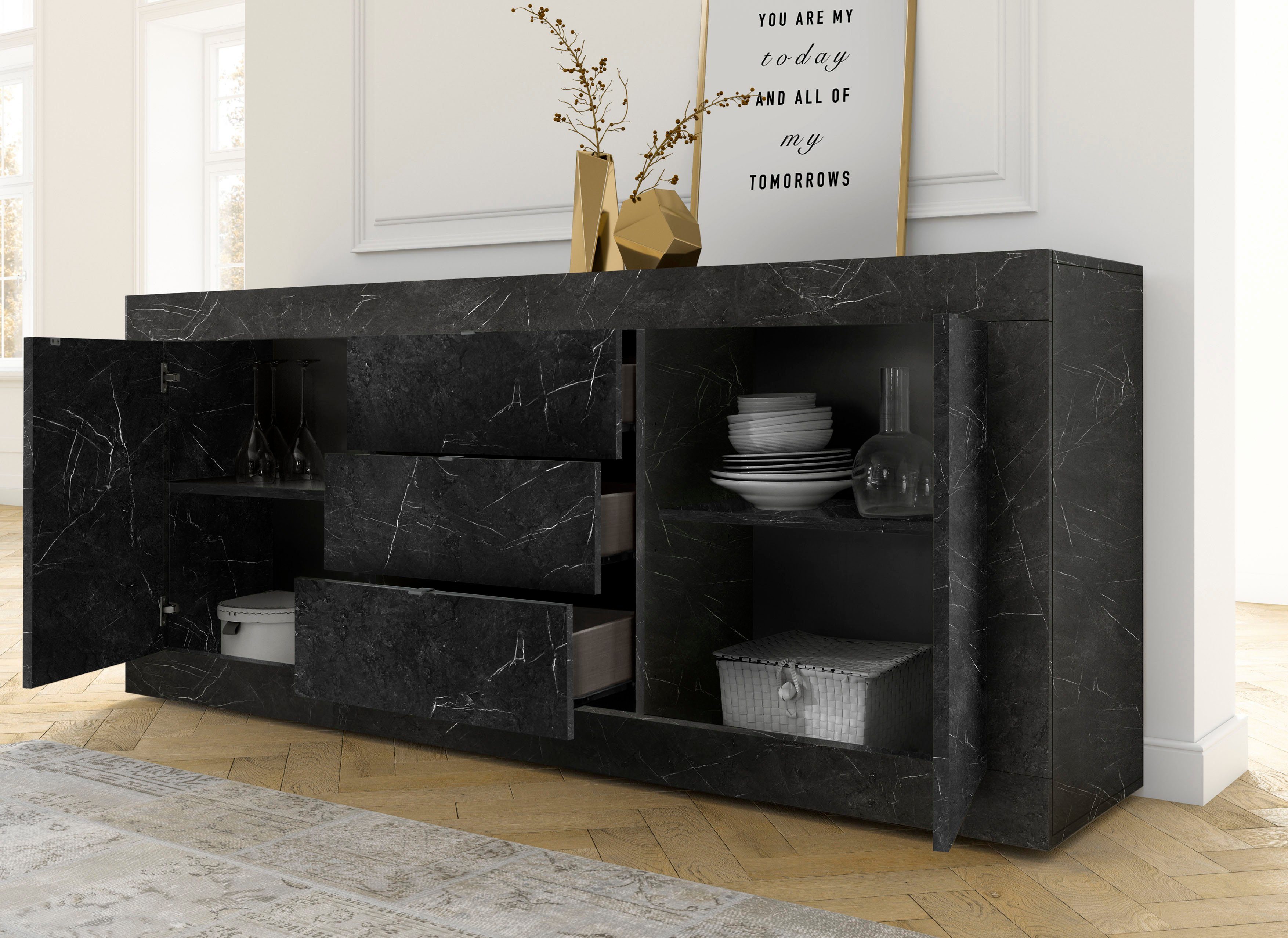 INOSIGN Dressoir Basis breedte 210 cm, commode 2 deuren, 3 lades, dressoir, Metalen handgreep, moderne frame-uitstraling, veel opbergruimte, kleurkeuze