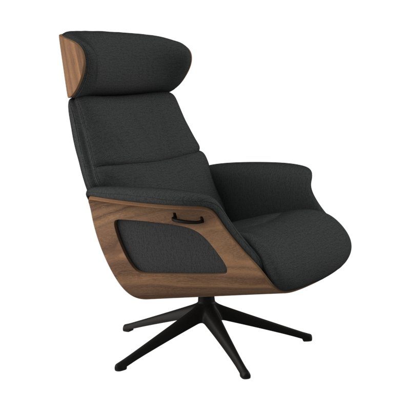 FLEXLUX Relaxfauteuil Clement relaxstoel, gestoffeerde stoel, ligstoel, TV-stoel, Rug- & hoofdverstelling, draaibaar, armleuning walnoot, voet zwart