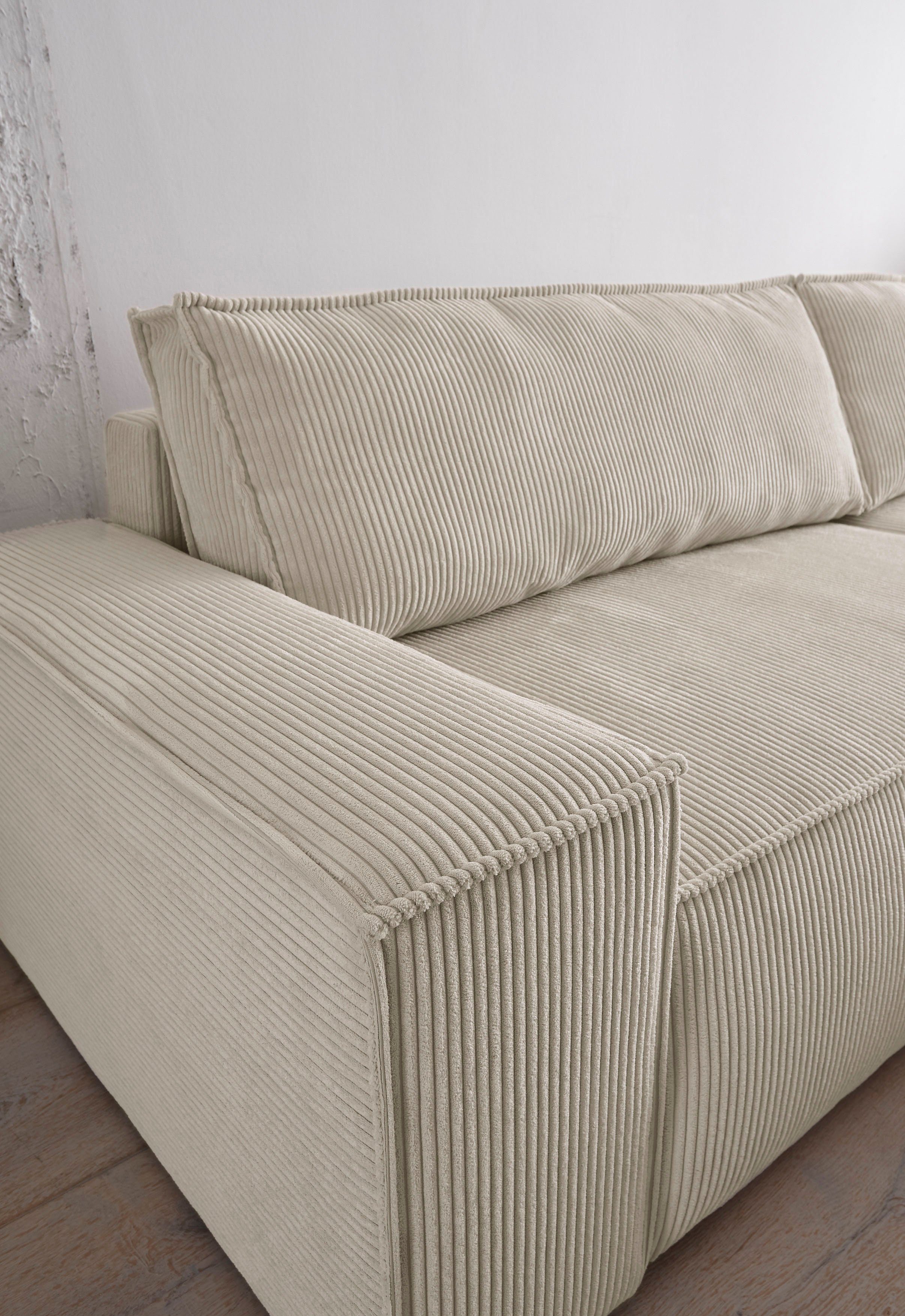 Home affaire Hoekbank SHERWOOD bedbank 267 cm, L-model, Slaapfunctie met bedlade (210x136 cm), cord, vintage, fluweel