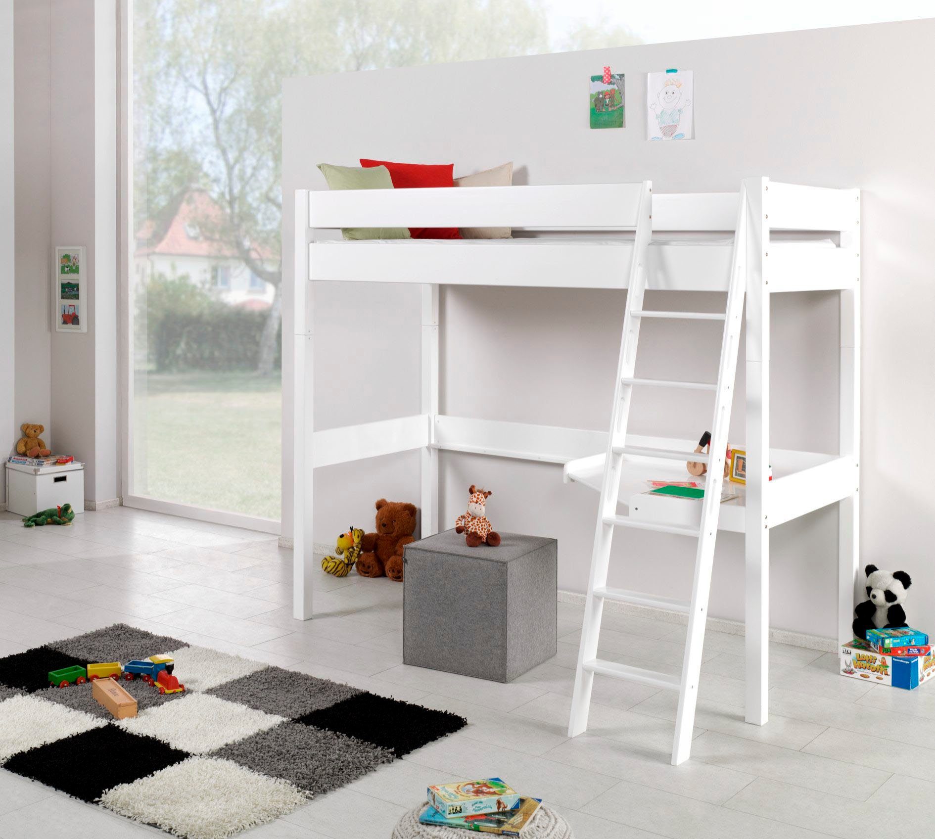 Relita Hoogslaper Renate incl. oprolbare lattenbodem, bureau en ladder, massief beuken hoogslapers wit