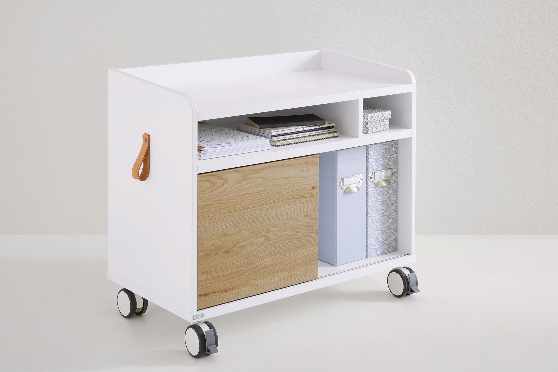 PAIDI Kinderwelten Container Rollcaddy S met schuifdeur en 2 vergrendelbare wielen bureaukasten wit
