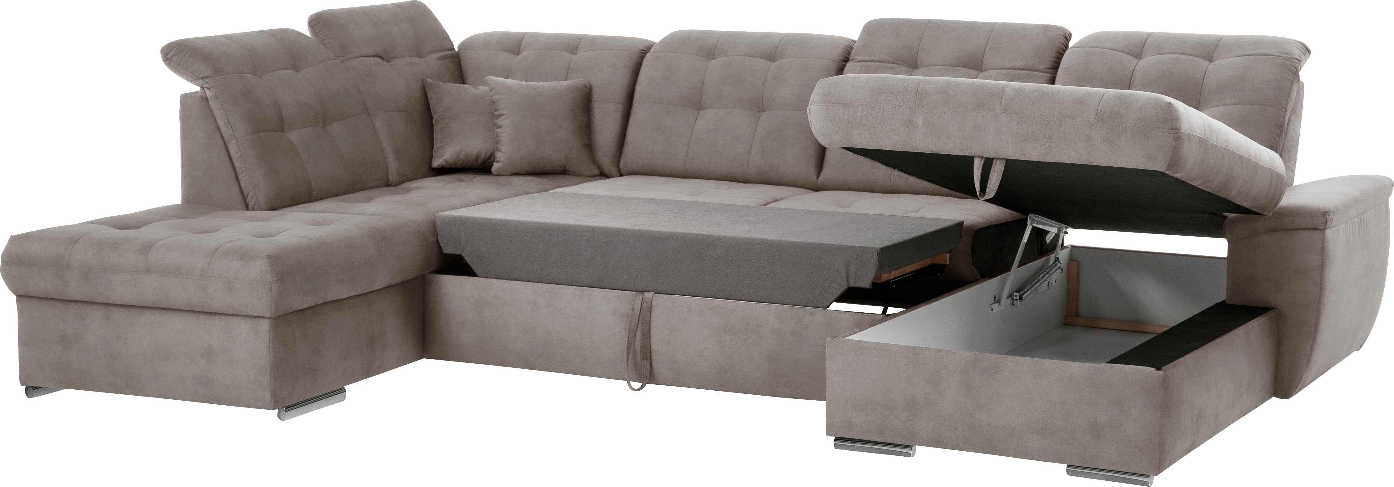 exxpo - sofa fashion Zithoek Durango, uitgebreide zit- en rugverwerking, comfortabel, U-vorm inclusief verstelbare hoofdsteun, naar keuze met slaapfunctie en bedkist (4-delig)