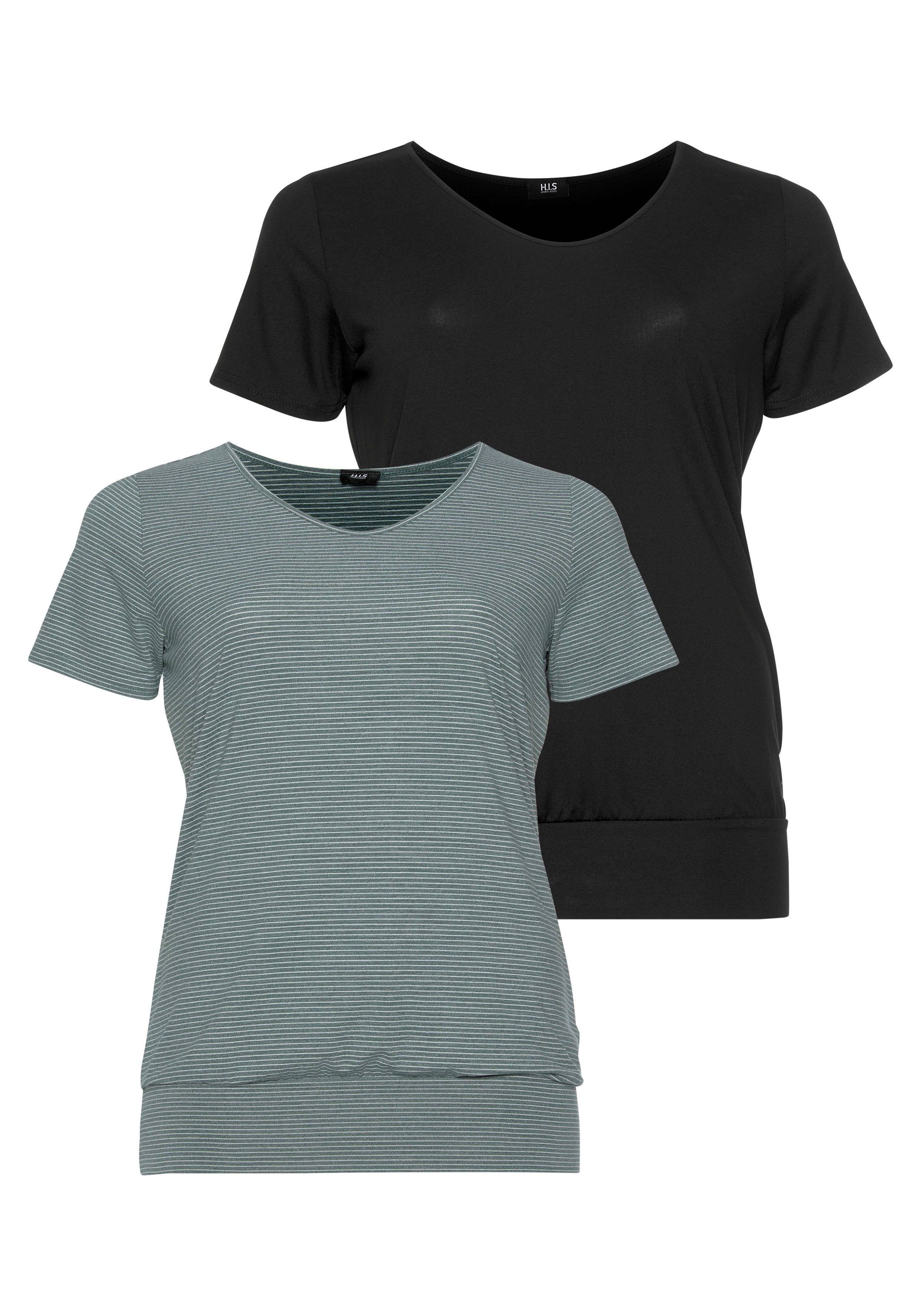 H.I.S T-shirt Korte mouwen, figuurvolgende pasvorm, van elastische single jersey (Set van 2) dames tops maat 44/46 zwart