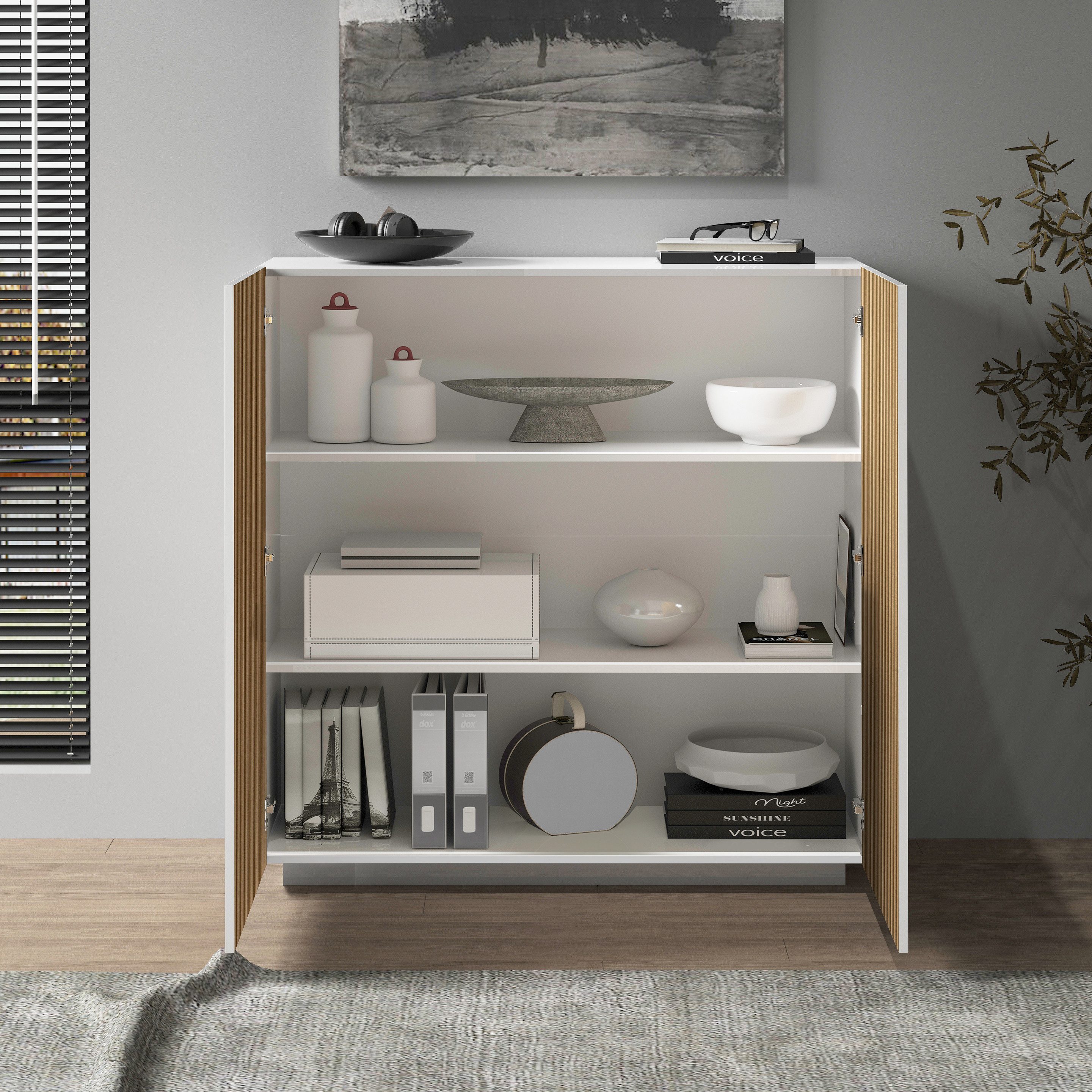 INOSIGN Highboard Vega, Highboard, Ladekast, 120 cm met 2 deuren, fronten met groeven-look