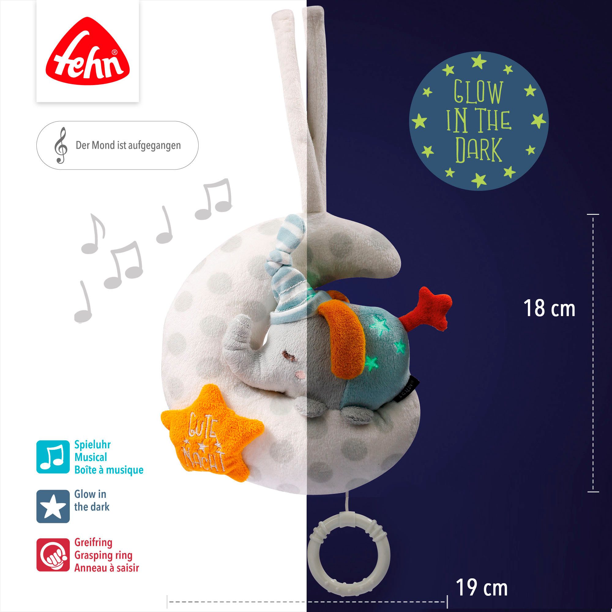 Fehn Speeldoosje Goede Nacht, olifant op de maan