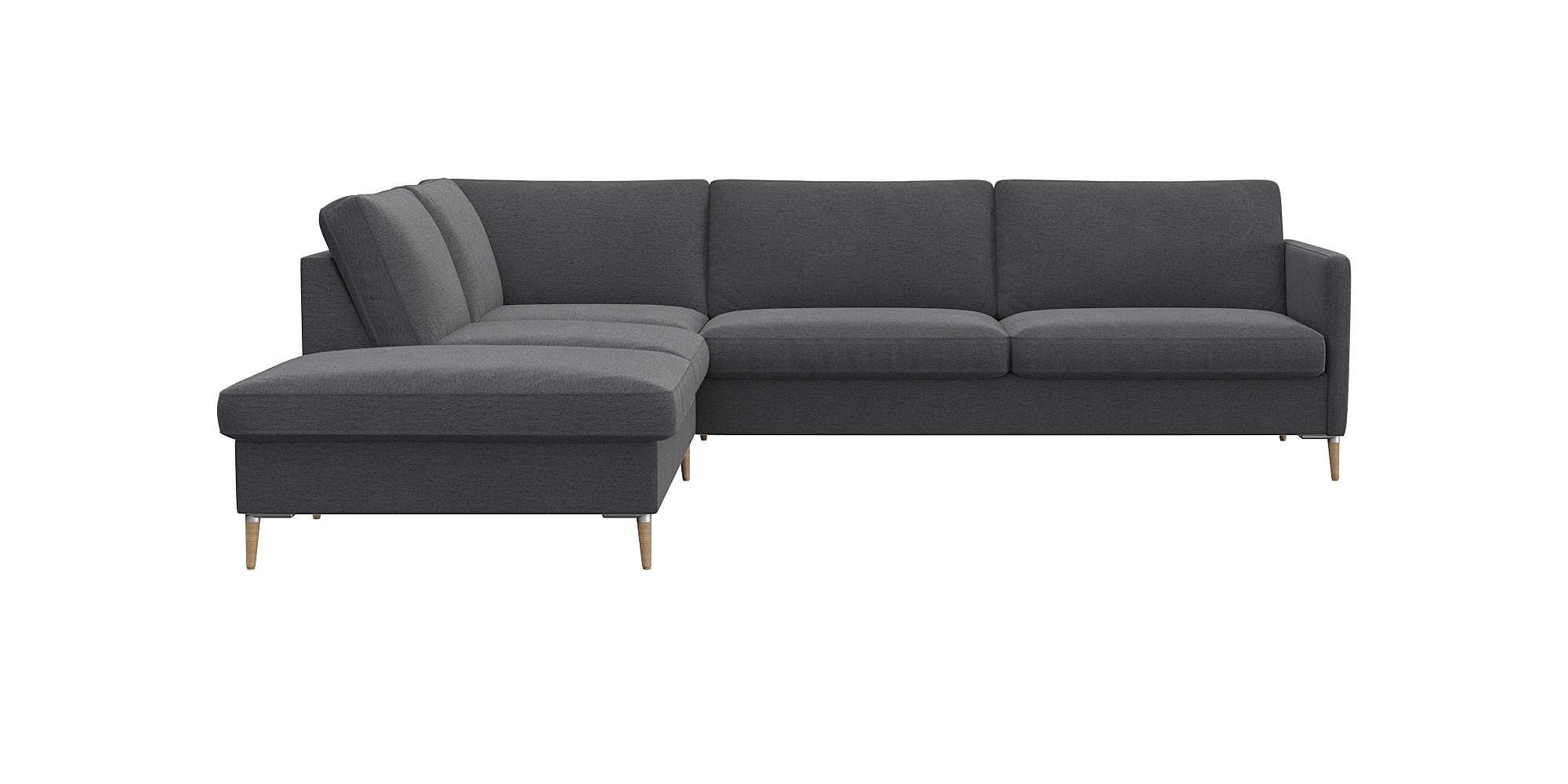 FLEXLUX Hoekbank Fiore, L-vorm smalle armleuningen, koudschuim, aluminium + eiken poten grijs, hoekbanken, 266 cm