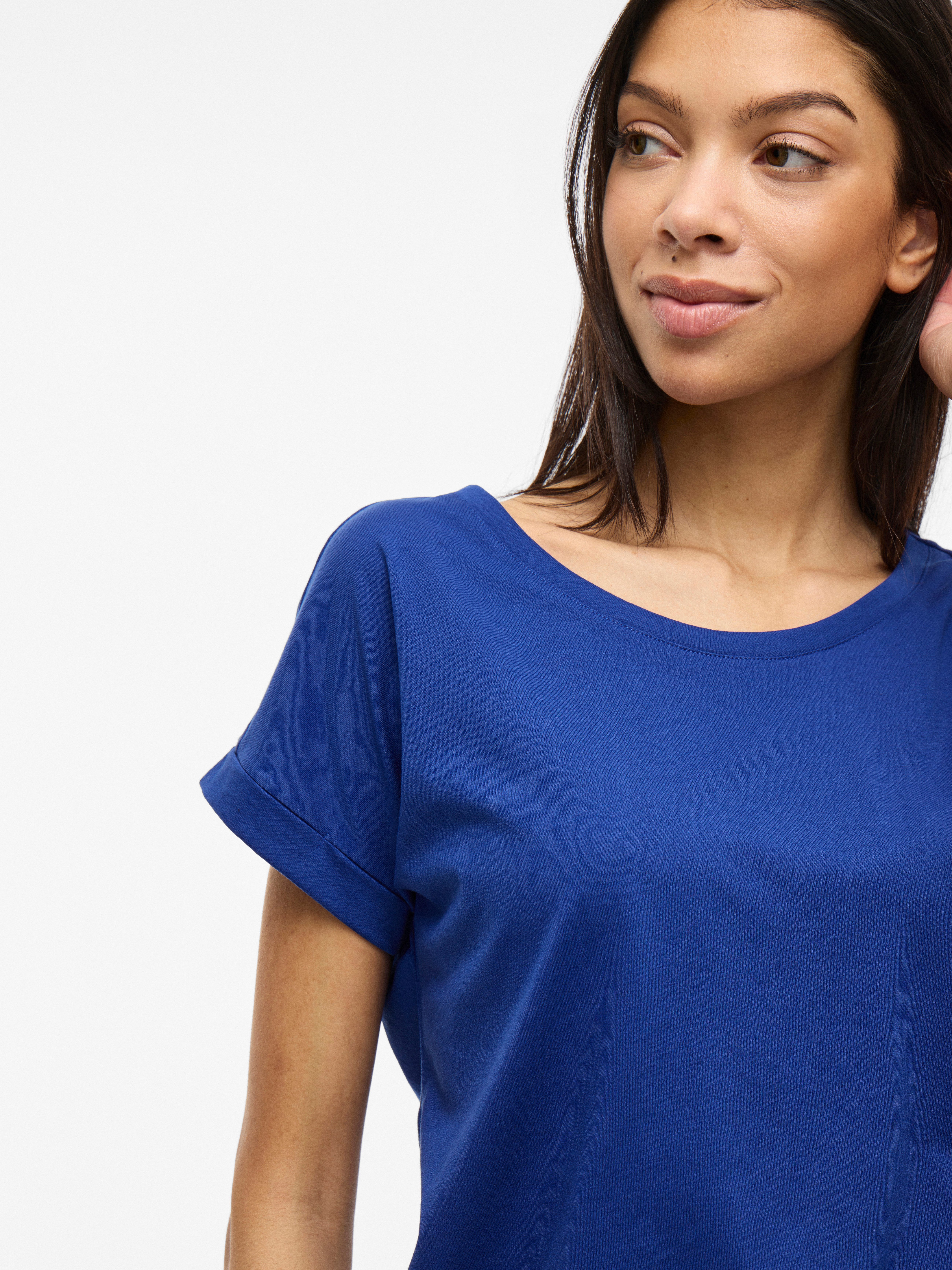 Vila Shirt met ronde hals VIDREAMERS NEW PURE T-SHIRT/SU-NOOS Basic dames T-shirt met ronde hals en omgeslagen mouwen