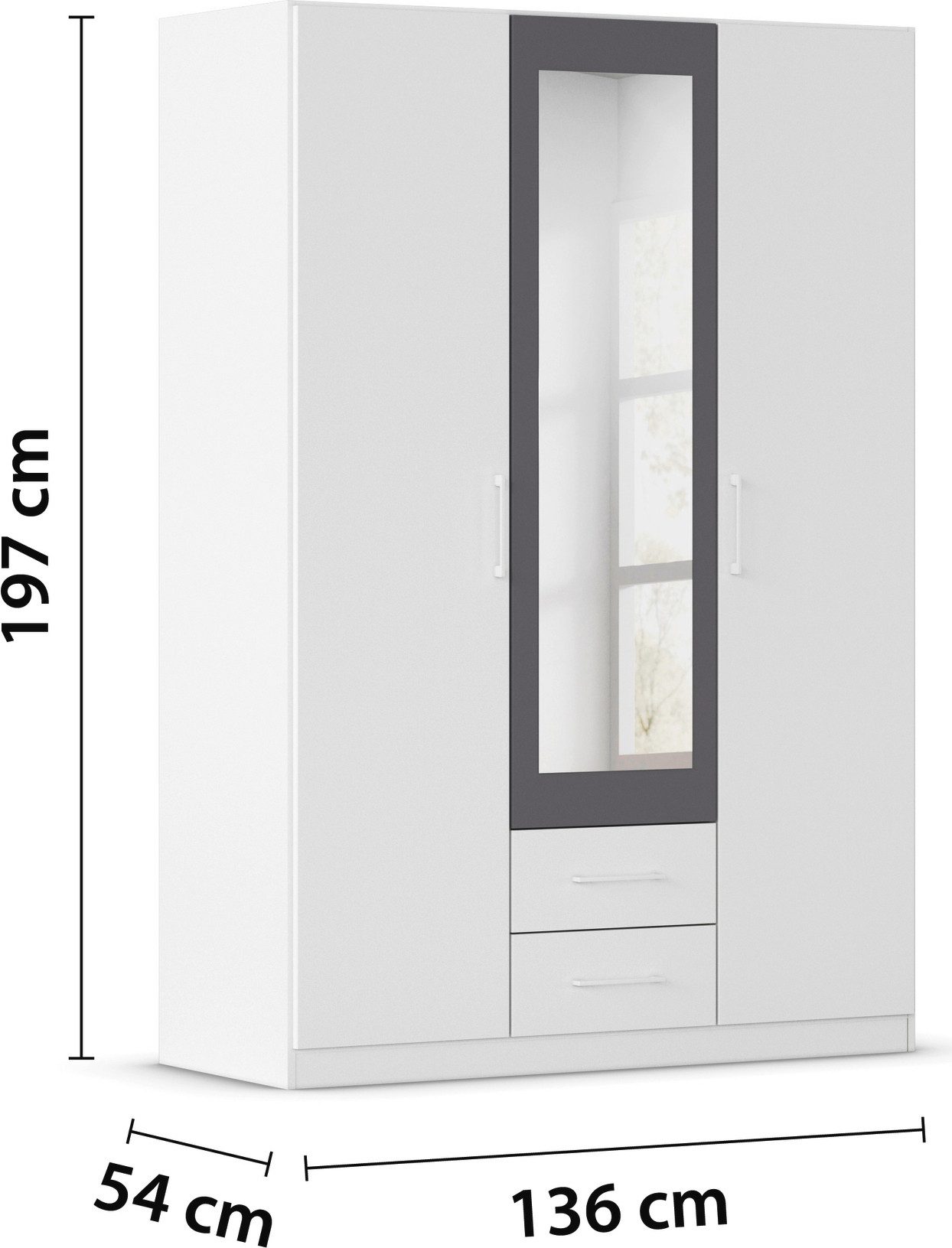 rauch Draaideurkast Kledingkast garderobe KREFELD optioneel met spiegel met 3 greepvarianten, incl. praktische lades made in germany