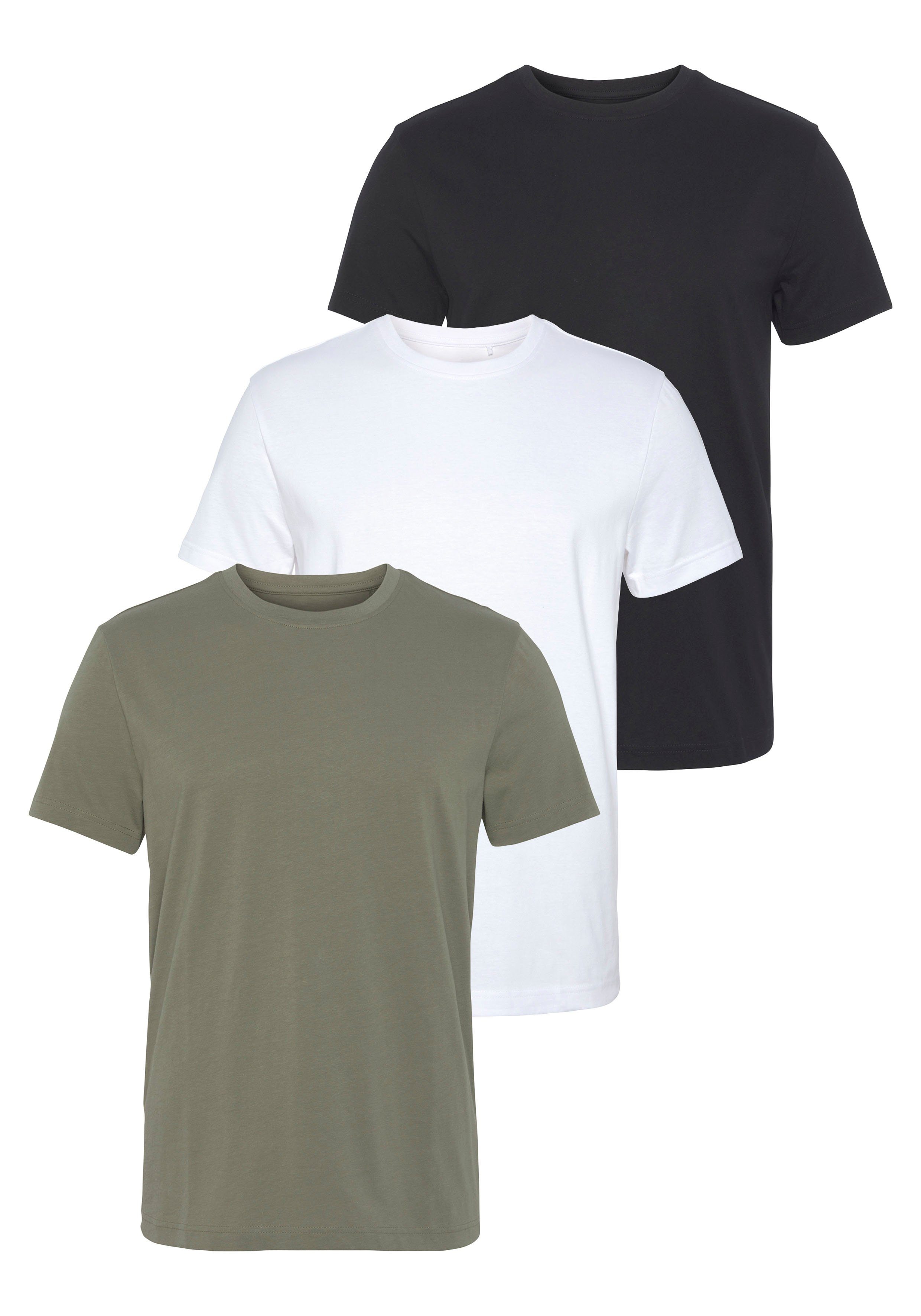 AJC T-shirt heupbedekkend losse pasvorm basic-stijl (3-delig Set van 3)