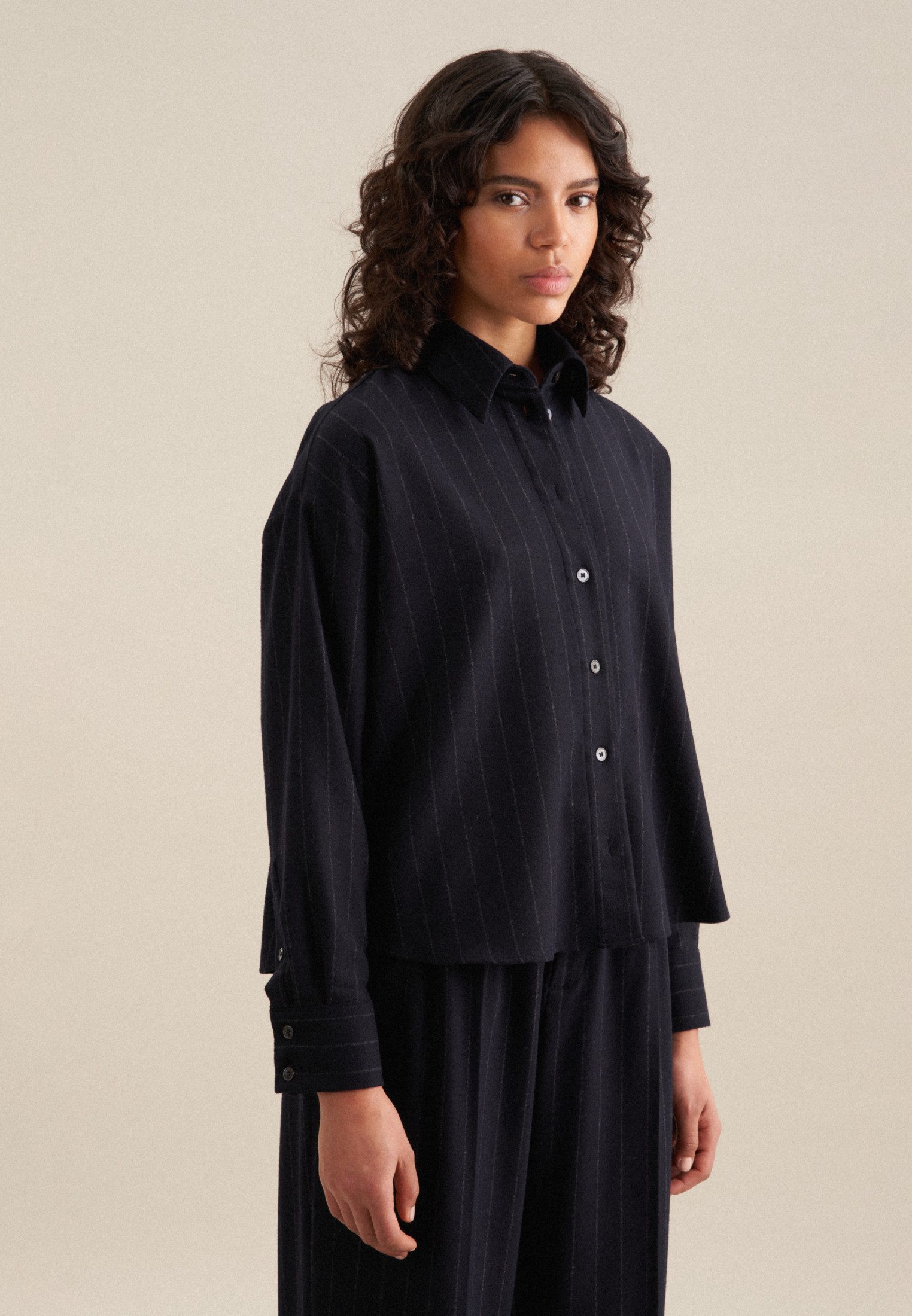 seidensticker Overhemdblouse Zwarte roos Lange mouwen kraag strepen dames lange blouses maat S (36) blauw