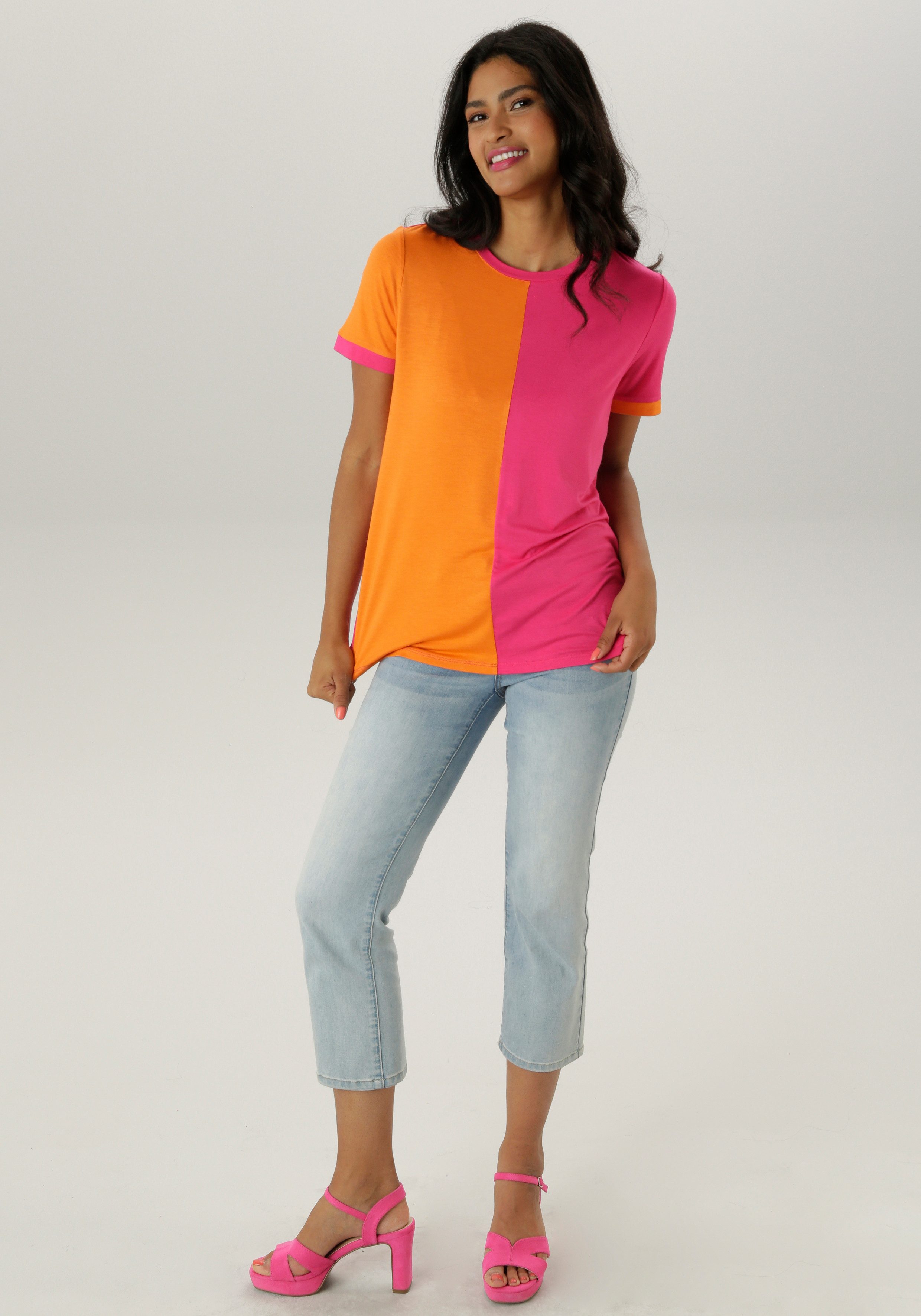 Aniston SELECTED T-shirt met trendy en kleursterke colorblock - nieuwe kollectie