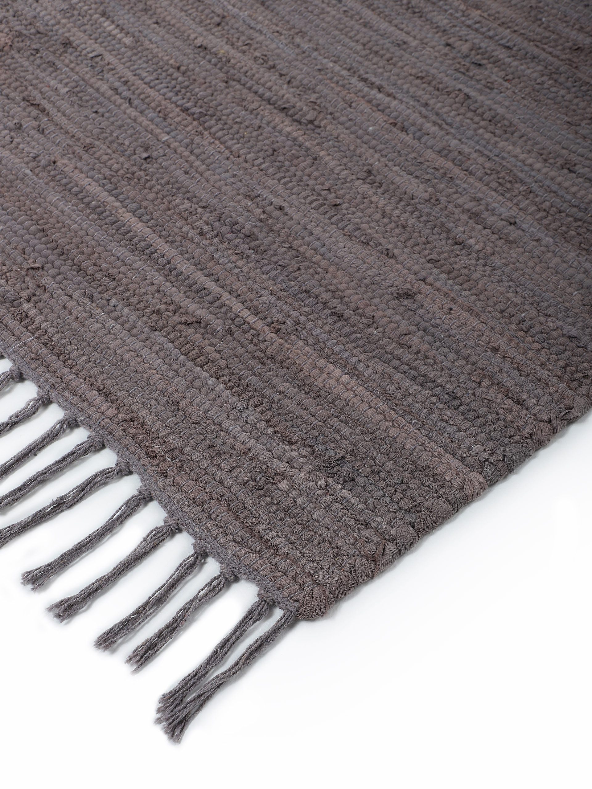 carpetfine Vloerkleed Kelim Chindi uni, ook als loper Tweezijdig te gebruiken kleed, puur katoen, met de hand geweven, unikleuren, met franje