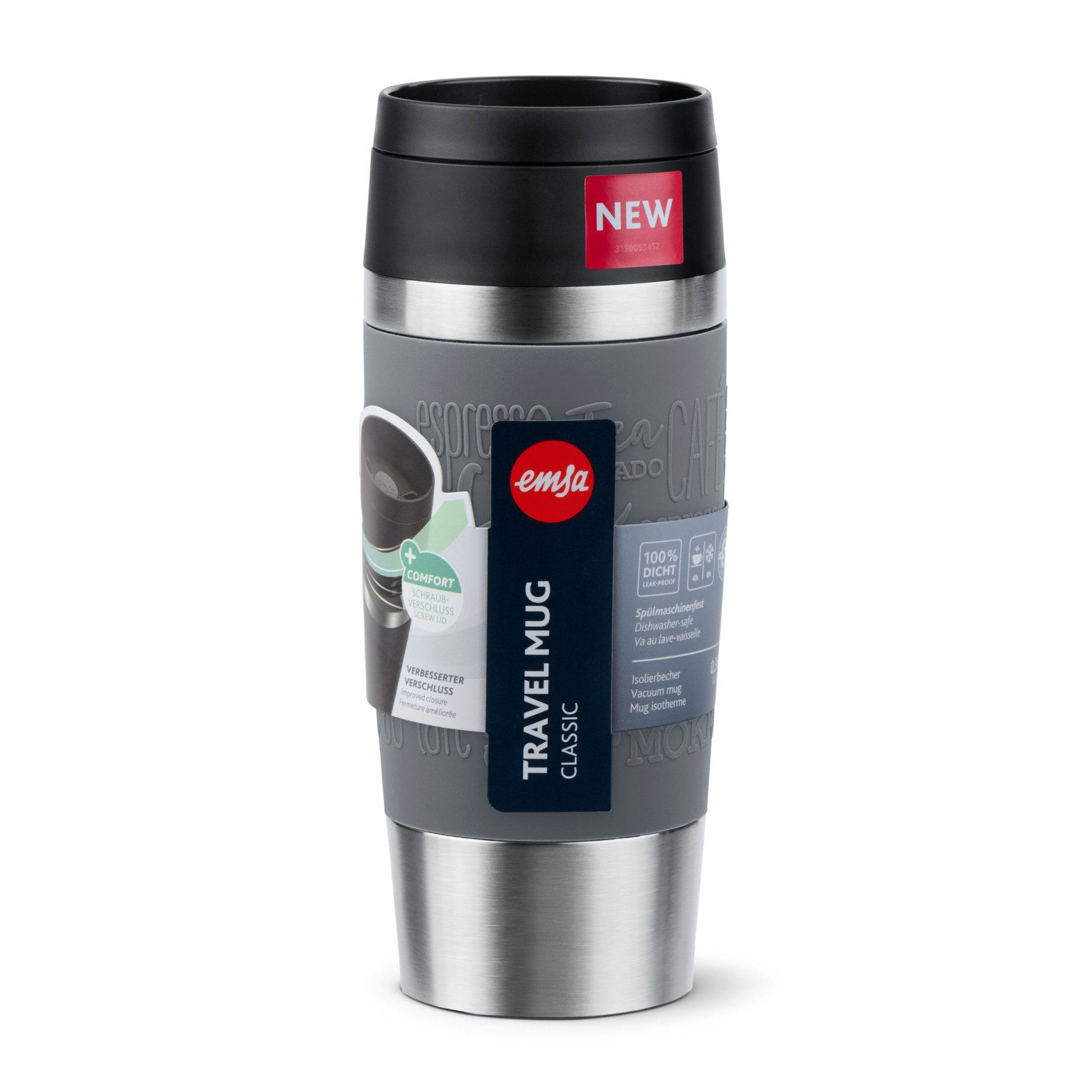 Emsa Thermosbeker Travel Mug Classic, met 360°-drinkopening, lekvrij, antislip 4u heet, 8u koud - 360 ml / 6u heet, 12u koud - 500 ml, 100% dicht